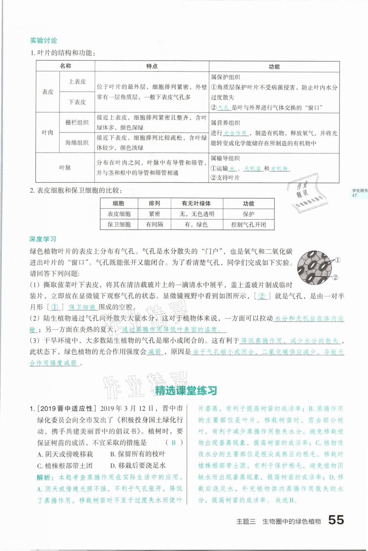 2021年滾動遷移中考總復(fù)習(xí)生物學(xué)山西專版 參考答案第55頁