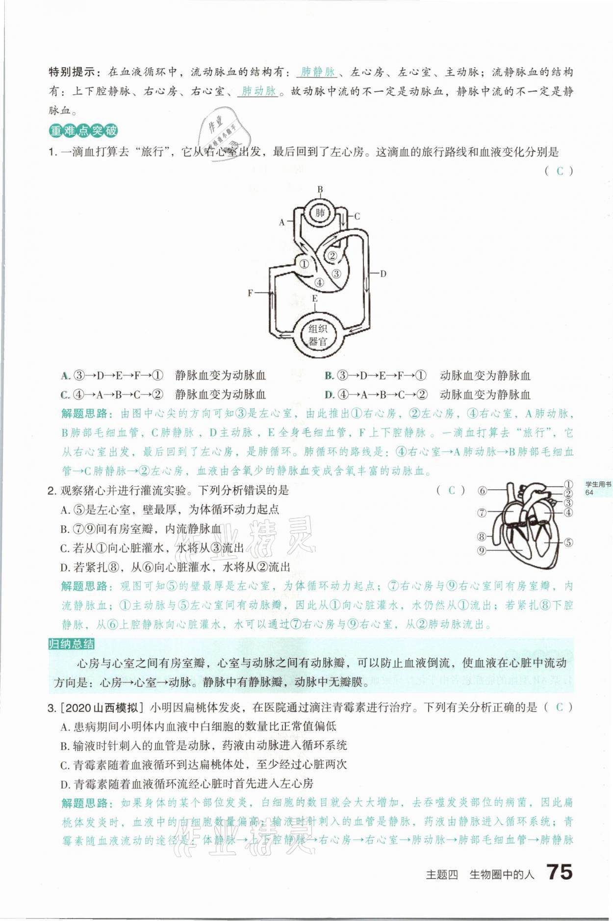 2021年滾動遷移中考總復習生物學山西專版 參考答案第75頁