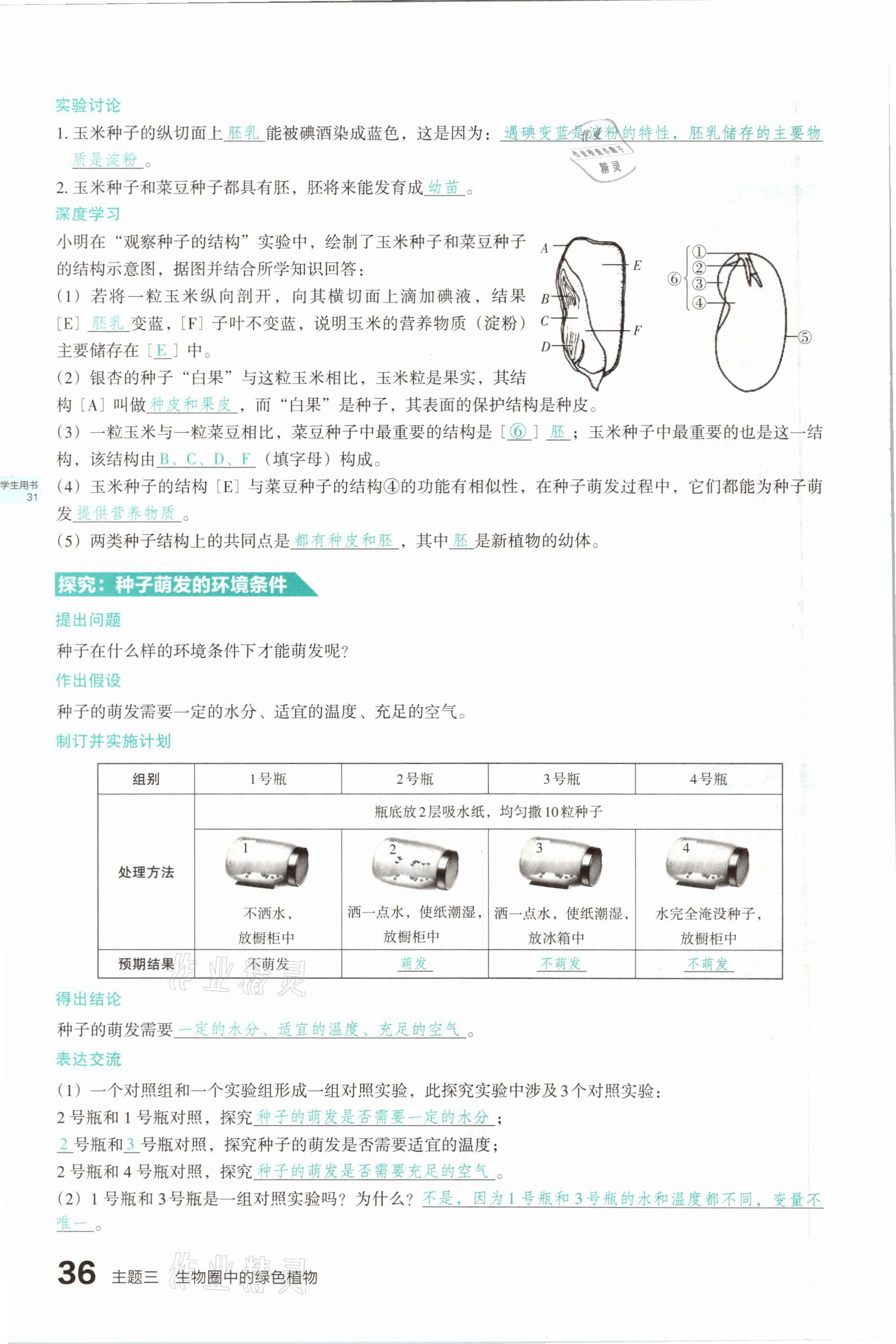 2021年滾動遷移中考總復(fù)習(xí)生物學(xué)山西專版 參考答案第36頁