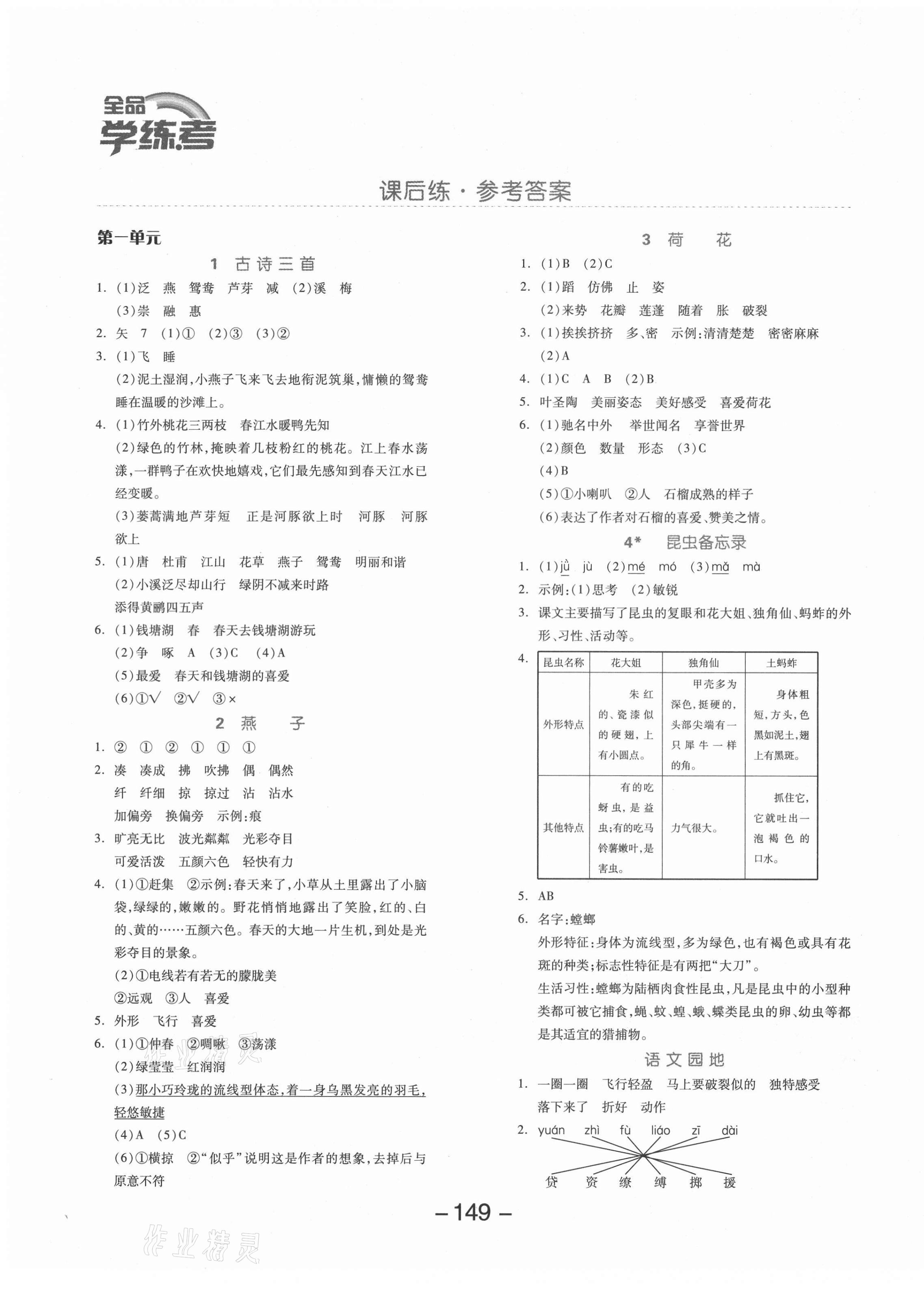 2021年全品学练考三年级语文下册人教版湖南专版 第1页