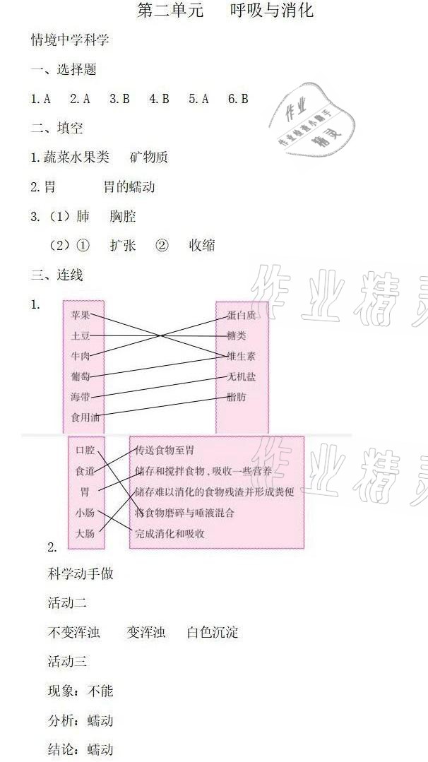 2021年科学动手做寒假版四年级 参考答案第2页