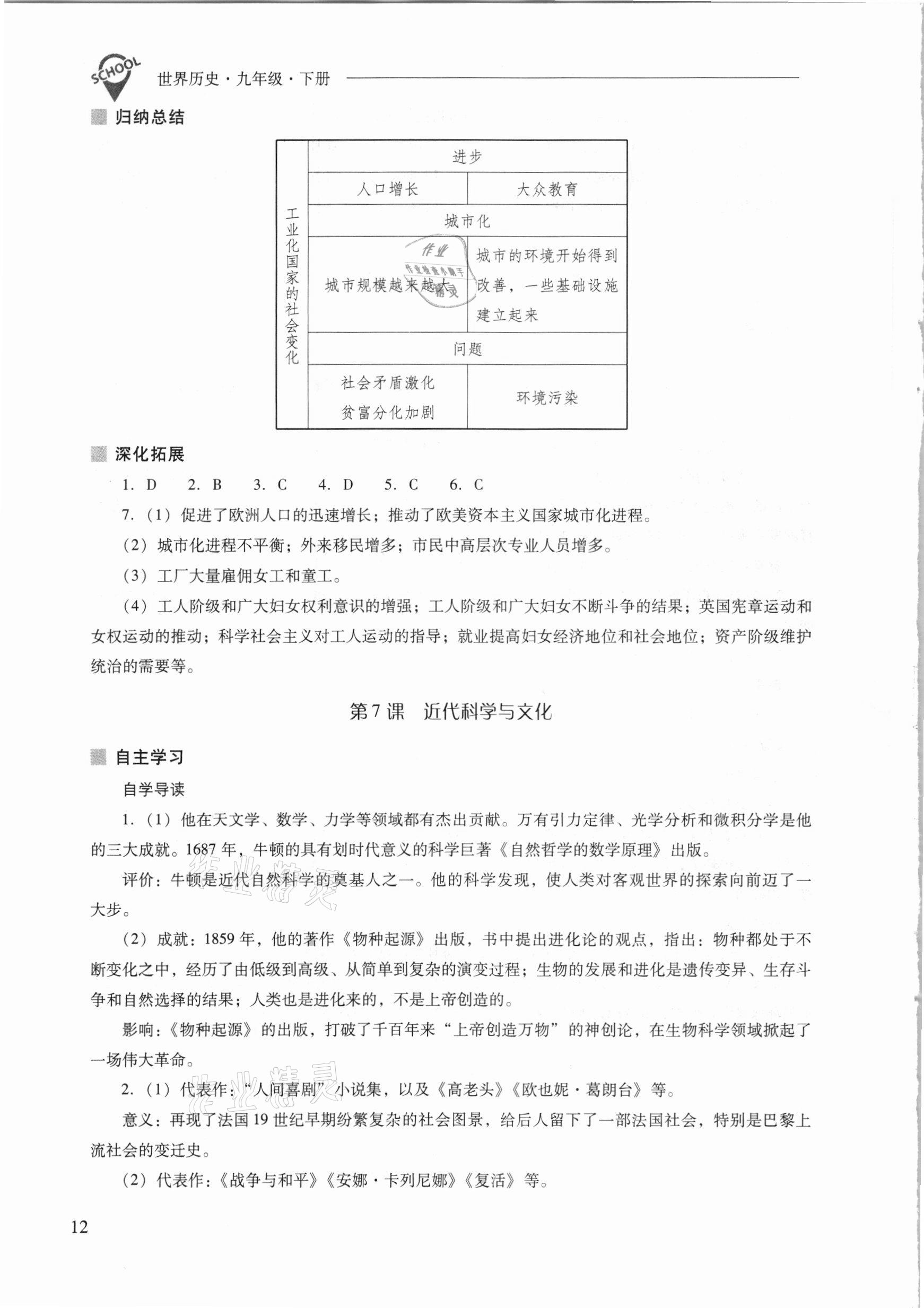 2021年新課程問題解決導(dǎo)學(xué)方案九年級世界歷史下冊人教版 參考答案第12頁