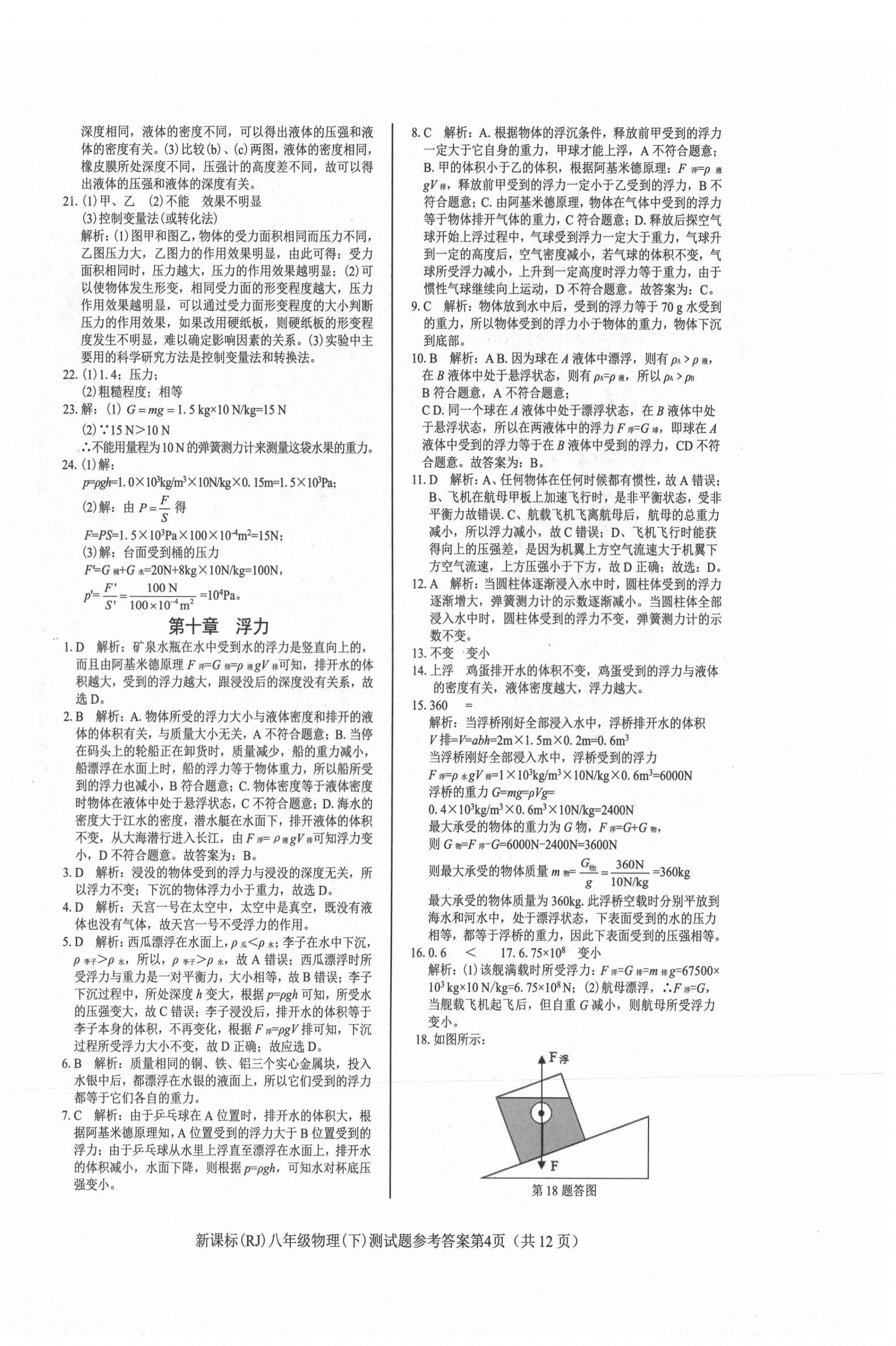 2021年學(xué)考2加1八年級物理下冊人教版 參考答案第4頁