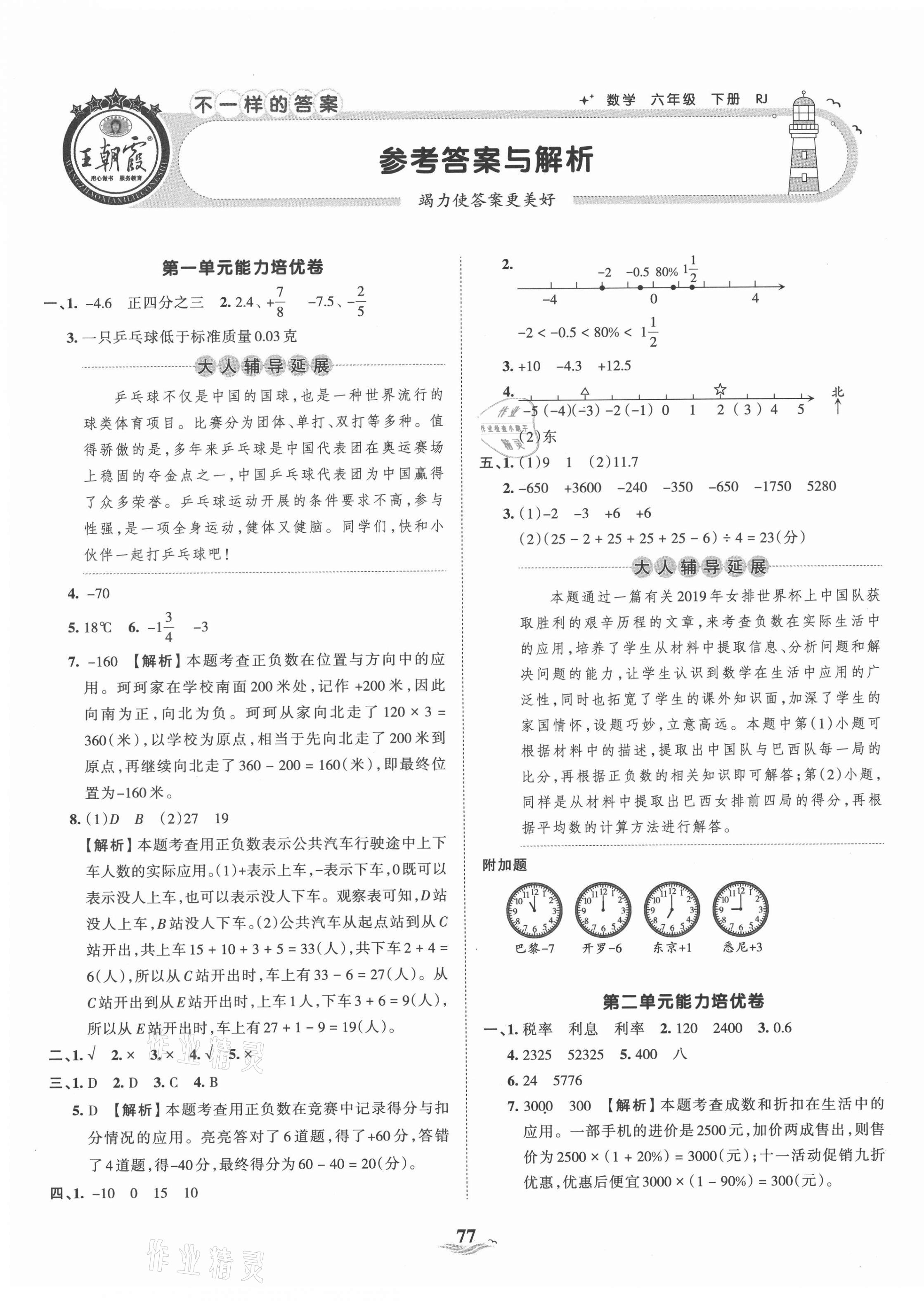 2021年王朝霞培优100分六年级数学下册人教版 第1页