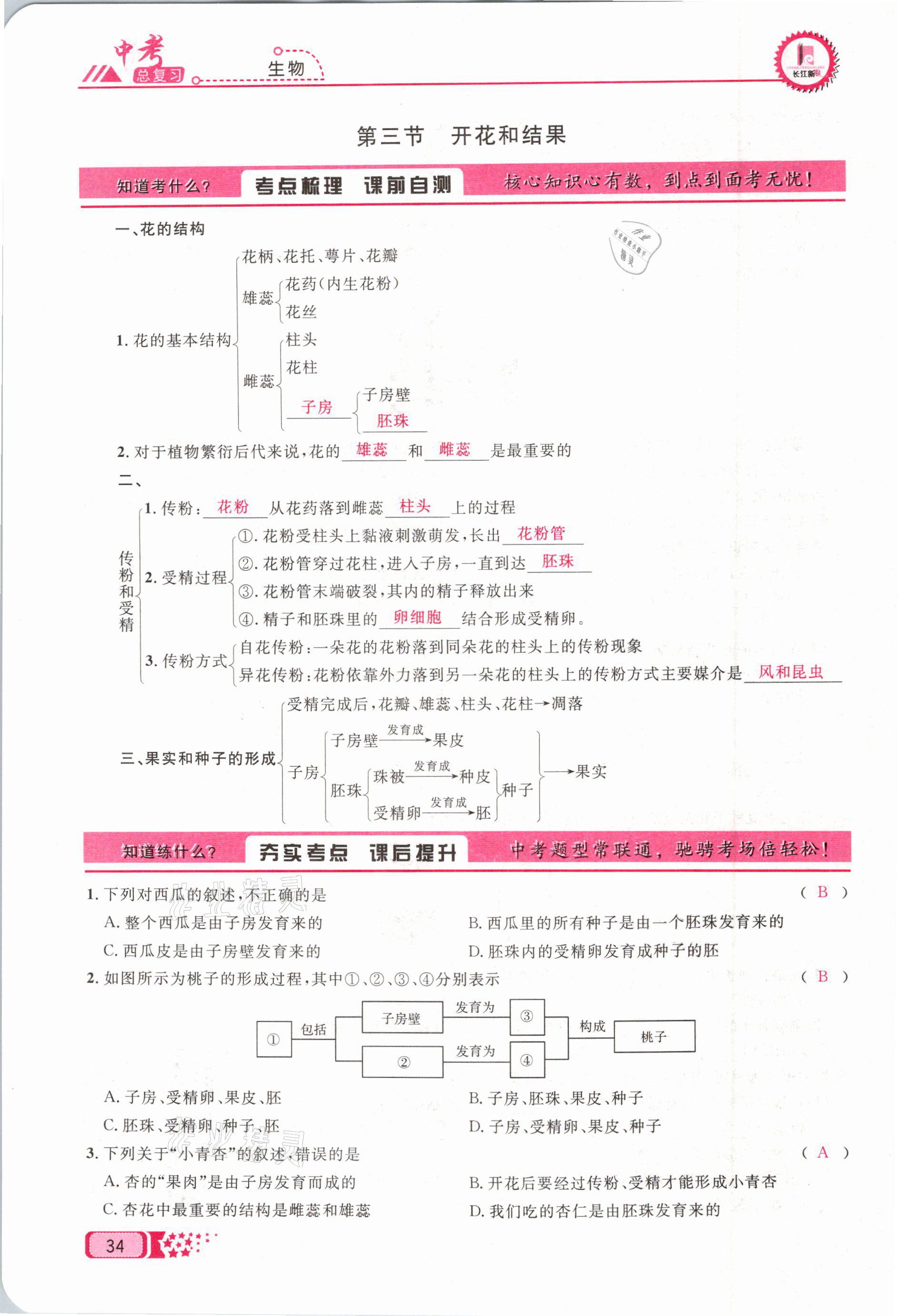 2021年中考命題調(diào)研生物 參考答案第34頁