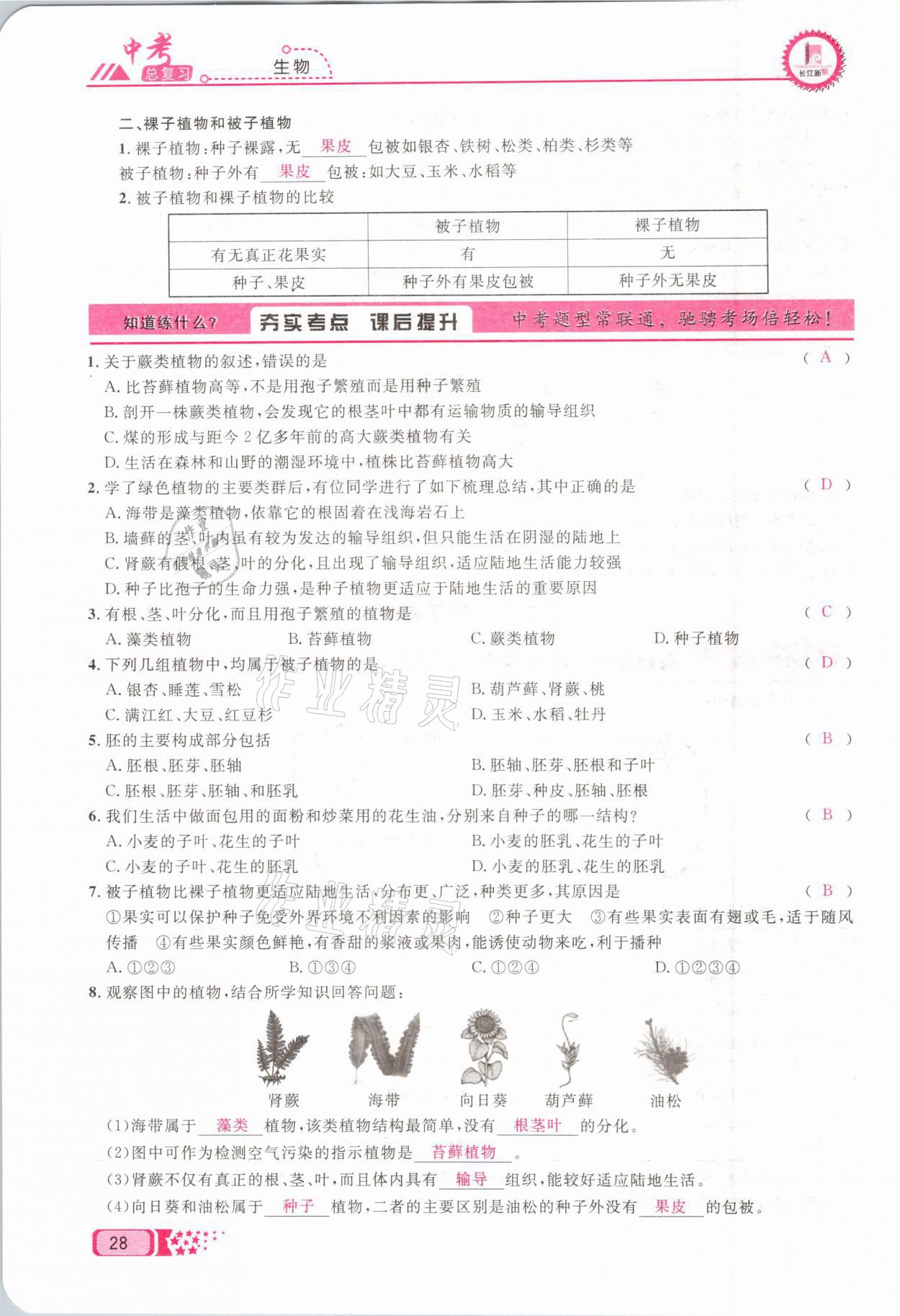 2021年中考命題調(diào)研生物 參考答案第28頁