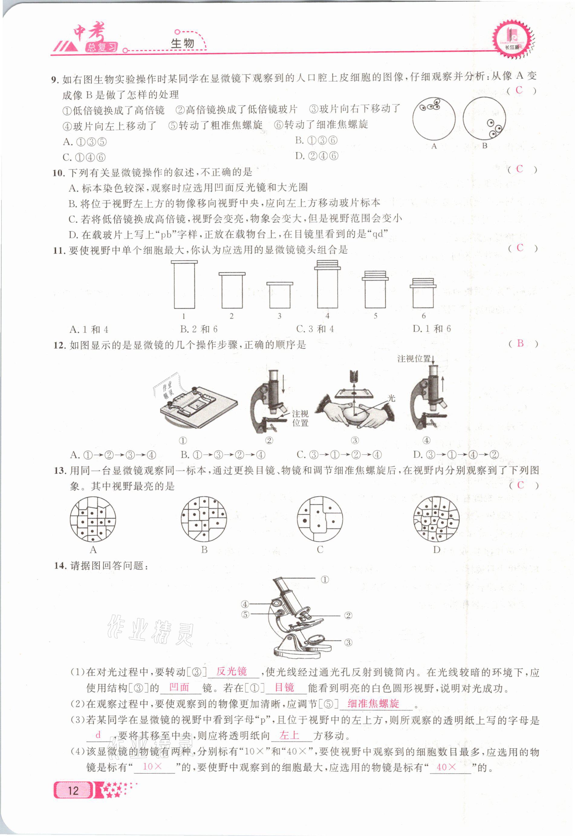 2021年中考命題調(diào)研生物 參考答案第12頁(yè)