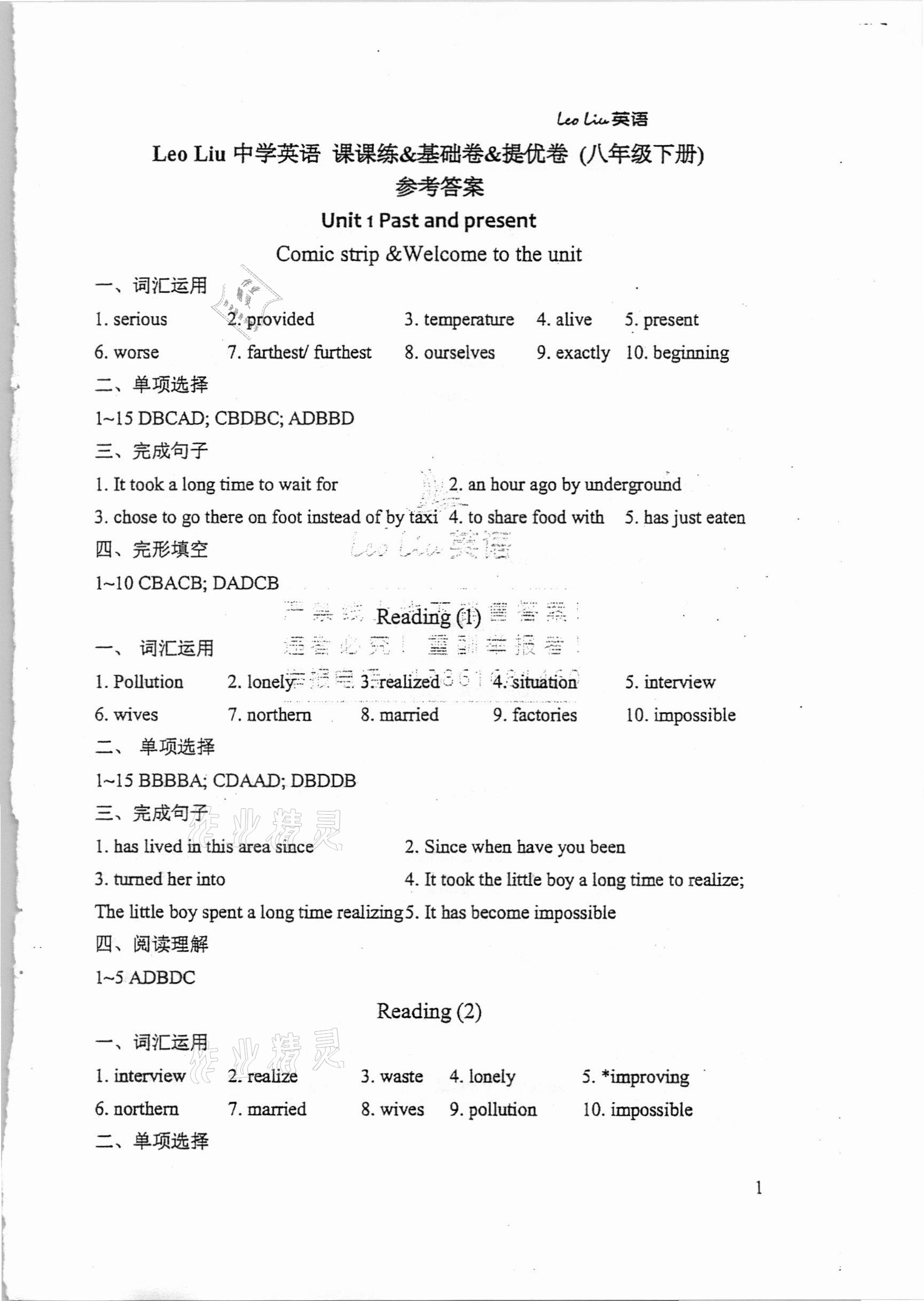 2021年Leoliu初中英語課課練單元練課本梳理八年級(jí)下冊譯林版 第1頁