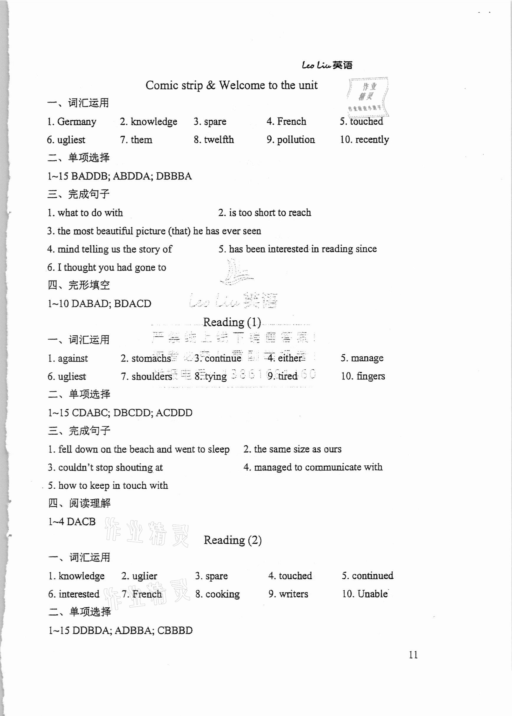 2021年Leoliu初中英語課課練單元練課本梳理八年級(jí)下冊(cè)譯林版 第11頁