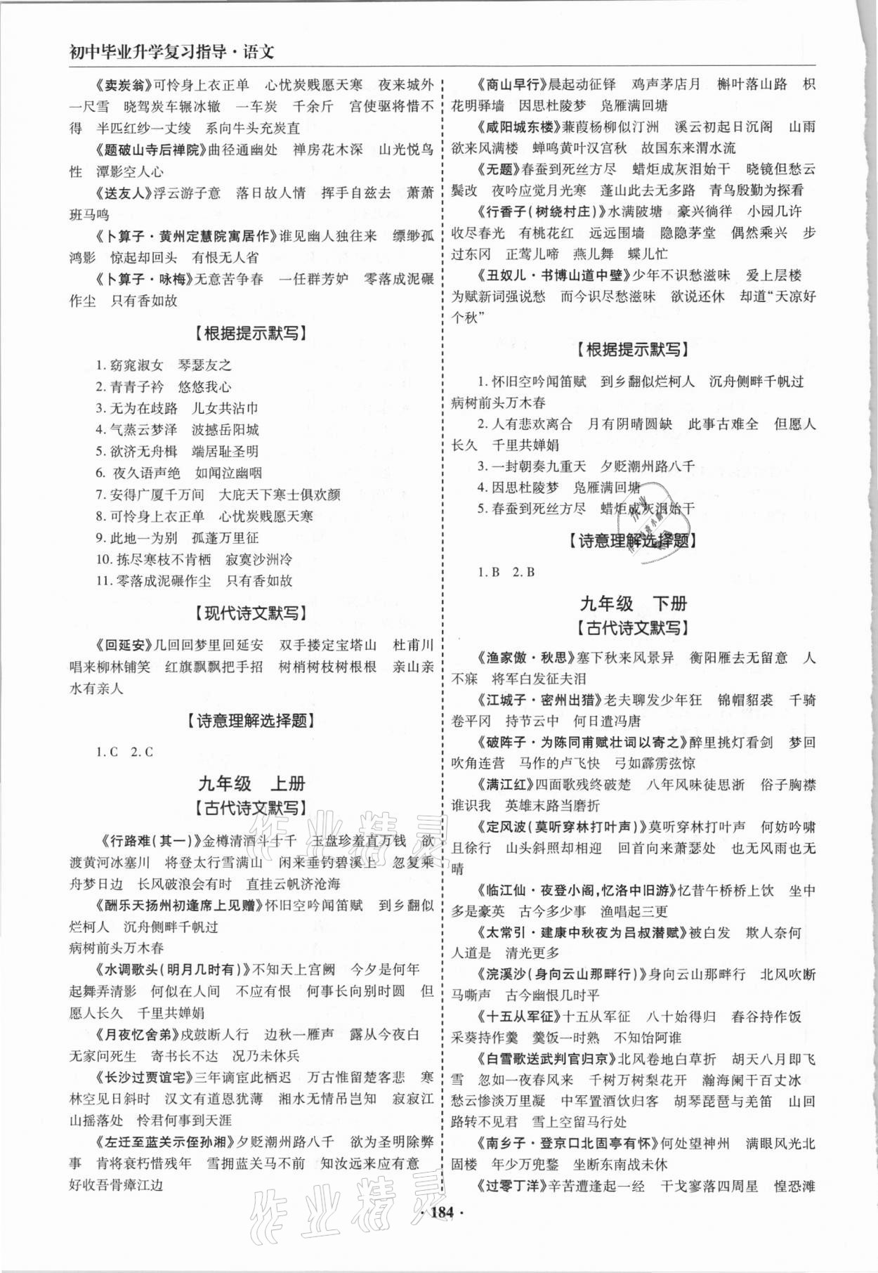 2021年初中畢業(yè)升學(xué)復(fù)習(xí)指導(dǎo)語文 參考答案第3頁