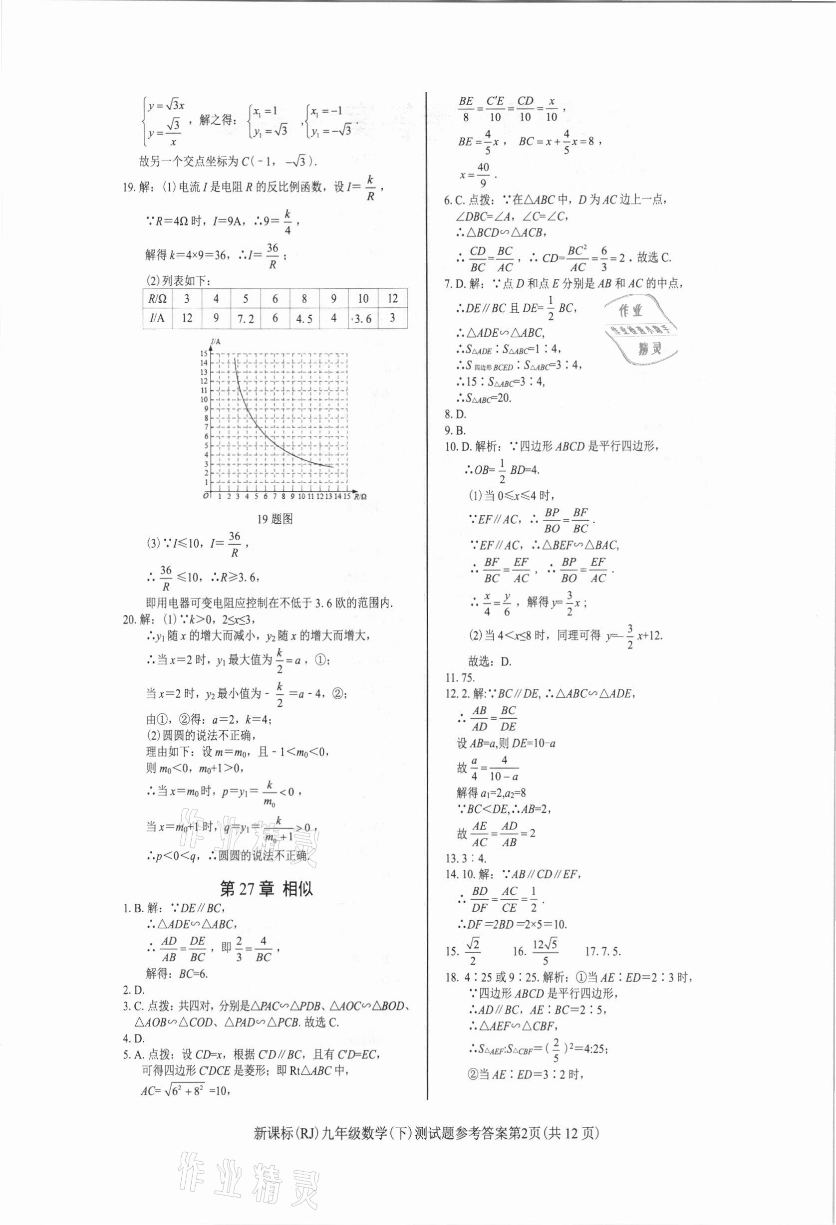 2021年學(xué)考2加1九年級(jí)數(shù)學(xué)下冊(cè)人教版 參考答案第2頁(yè)