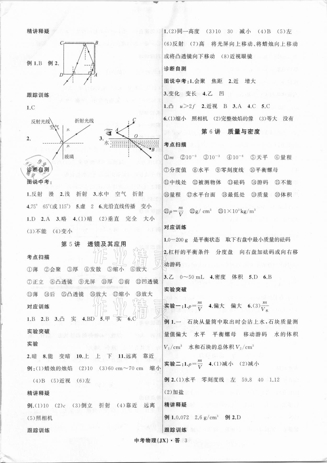 2021年名師面對面中考滿分特訓方案物理江西專版 參考答案第3頁