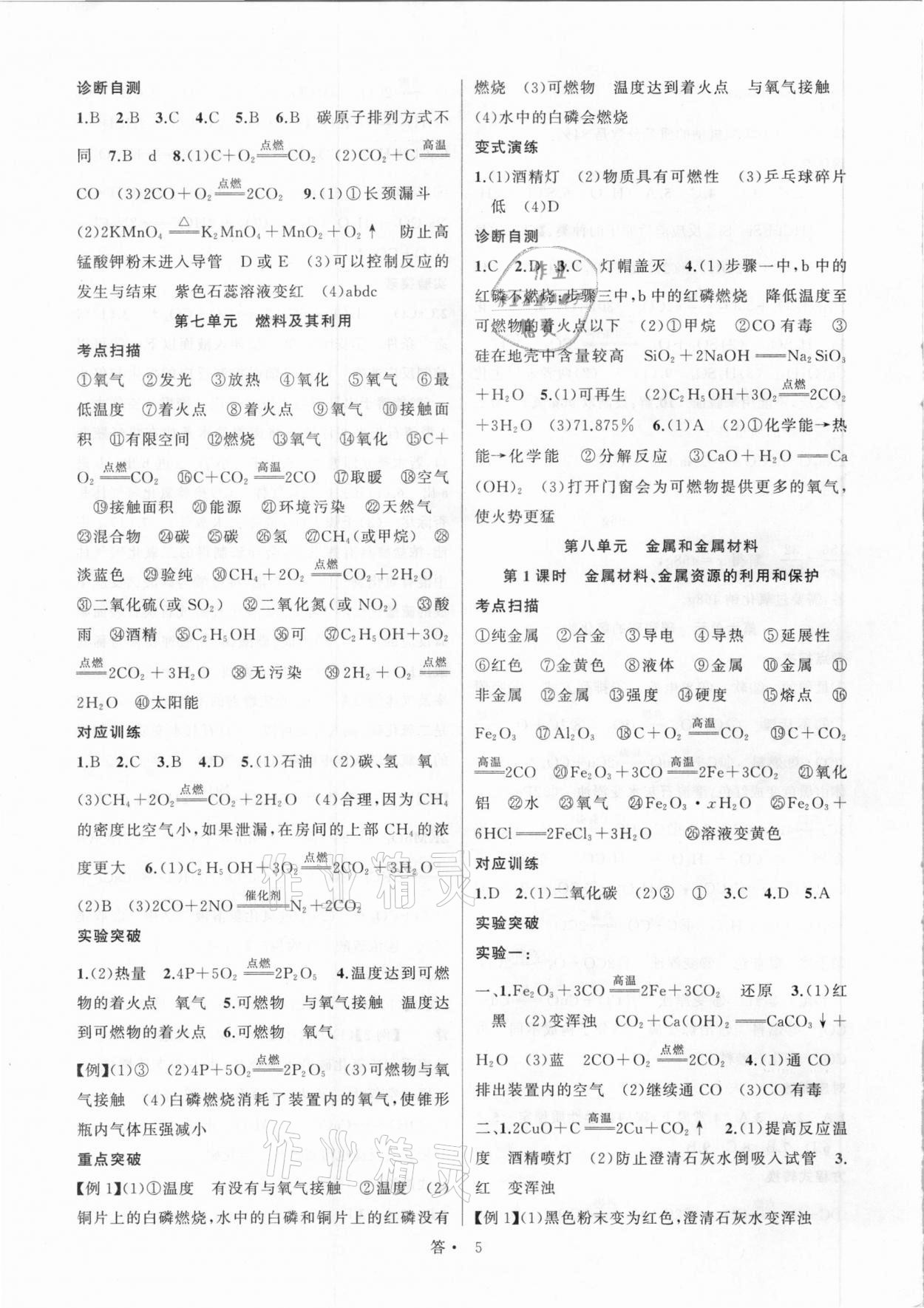 2021年名師面對(duì)面中考滿分特訓(xùn)方案化學(xué)江西專版 參考答案第5頁(yè)