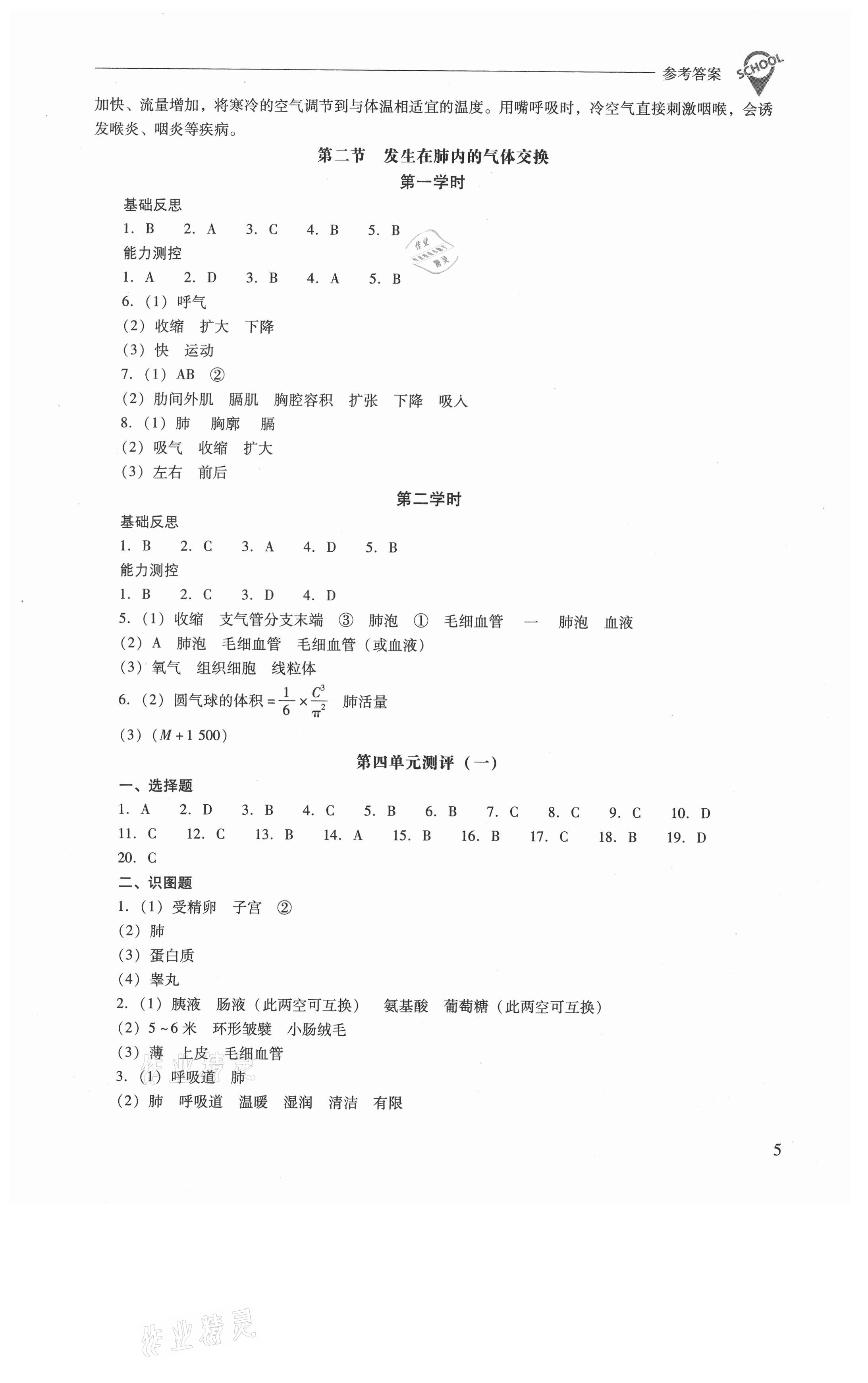 2021年新課程問題解決導(dǎo)學(xué)方案七年級(jí)生物學(xué)下冊(cè)人教版 參考答案第5頁(yè)