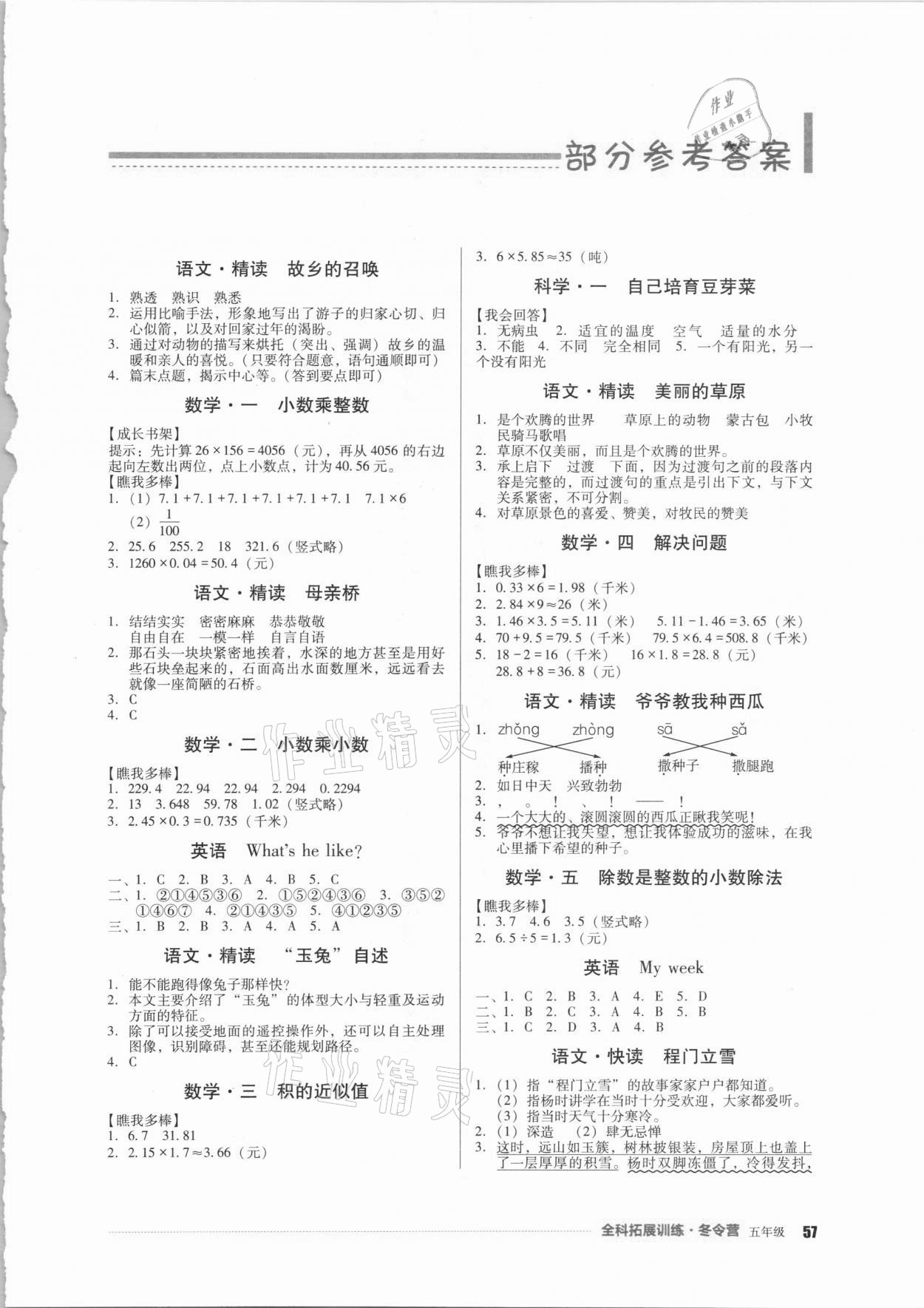 2021年全科拓展训练冬令营五年级&nbsp;第1页
