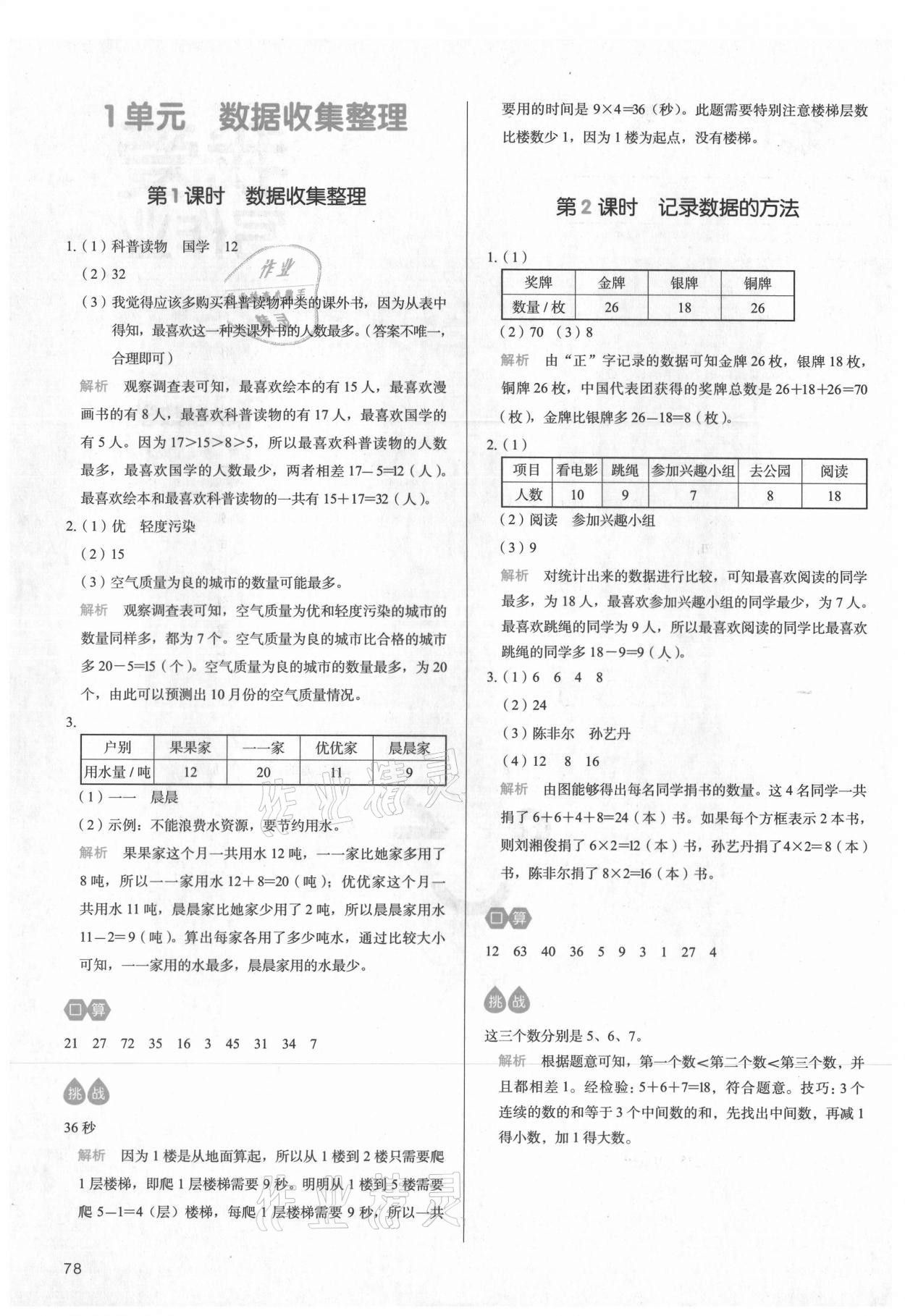 2021年我愛寫作業小學數學二年級下冊人教版江西專版 參考答案第1頁