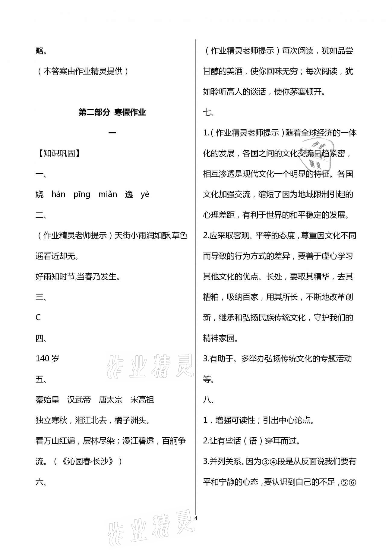 2021年寒假作业九年级合订本A版河南专版延边教育出版社 第4页