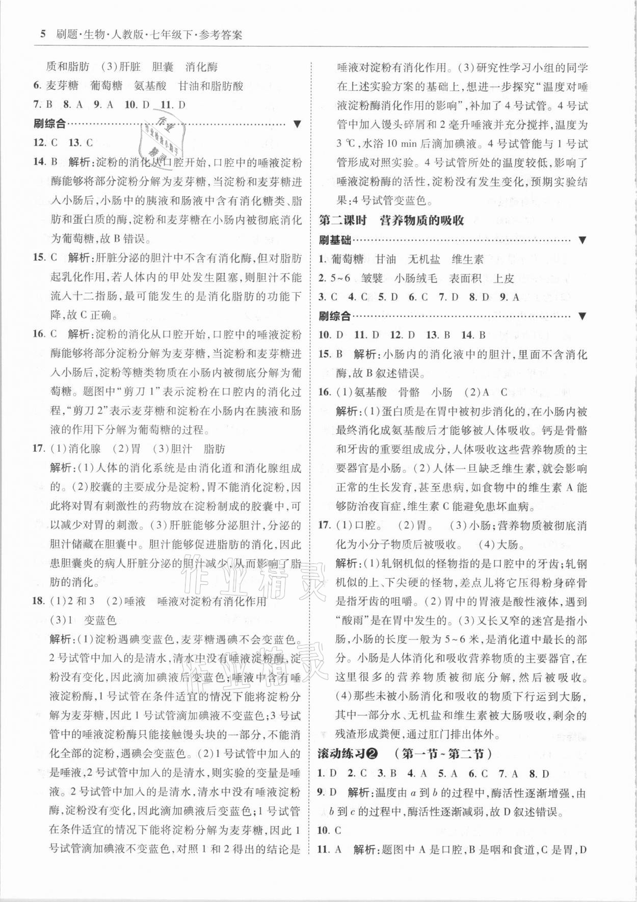 2021年北大綠卡刷題七年級(jí)生物下冊(cè)人教版 參考答案第5頁(yè)