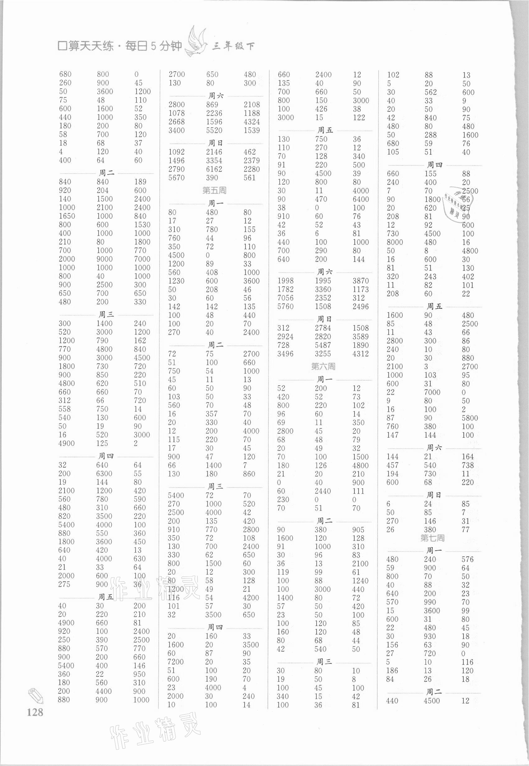 2021年口算天天練每日5分鐘三年級數(shù)學(xué)下冊蘇教版 第2頁