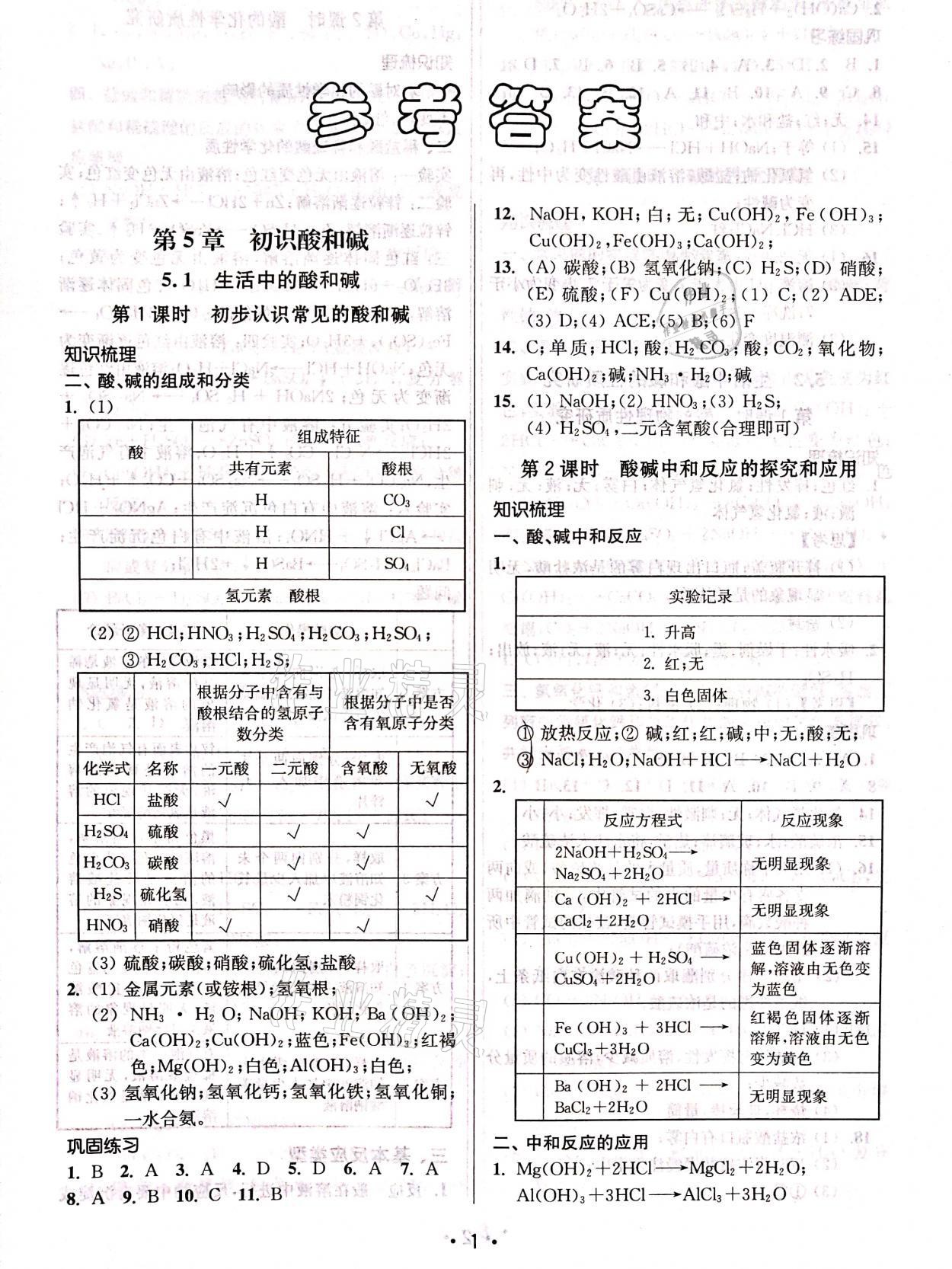 2021年優(yōu)學(xué)先導(dǎo)教學(xué)與測評九年級化學(xué)下冊滬教版54制 參考答案第1頁