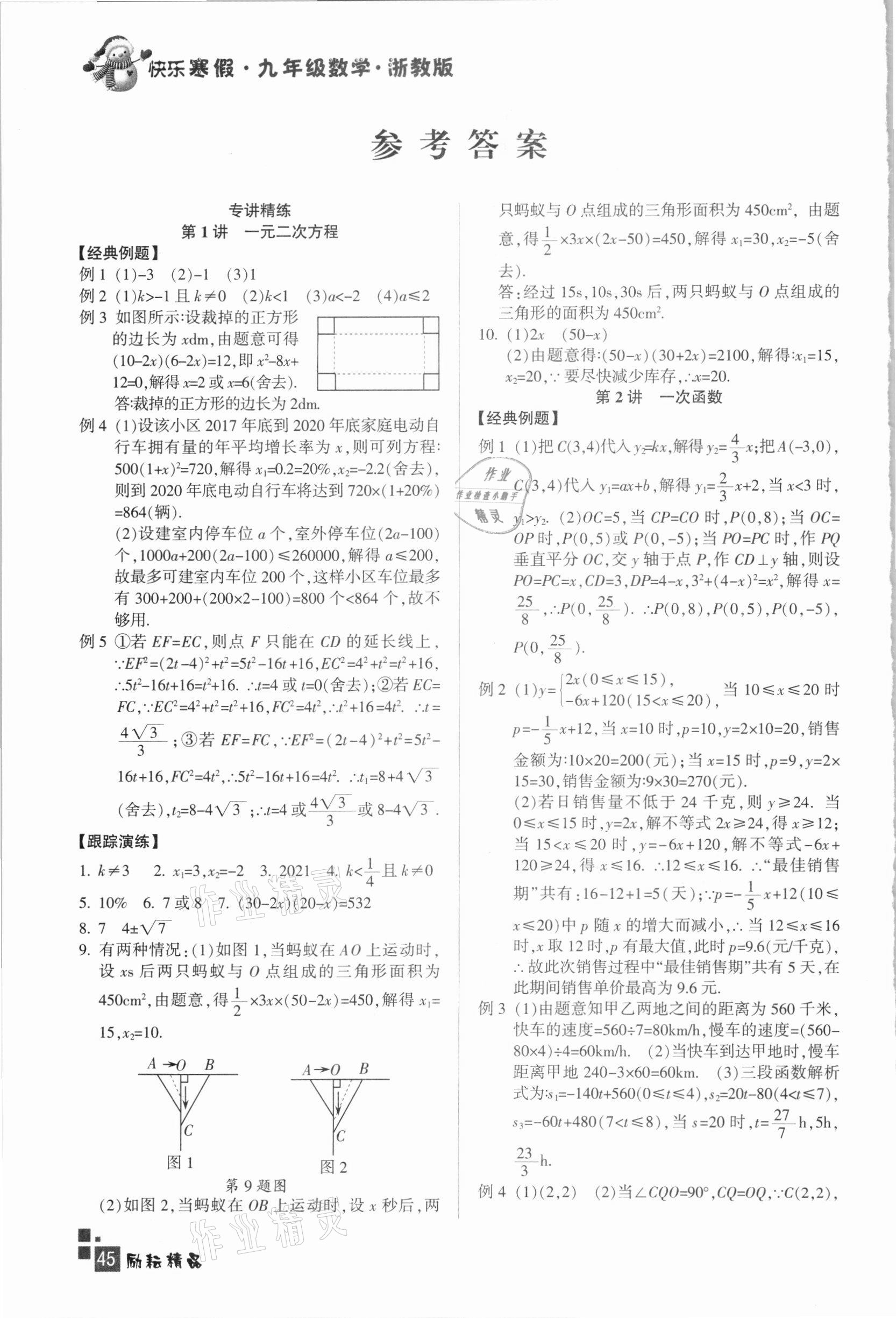 2021年快樂寒假九年級(jí)數(shù)學(xué)浙教版延邊人民出版社 參考答案第1頁