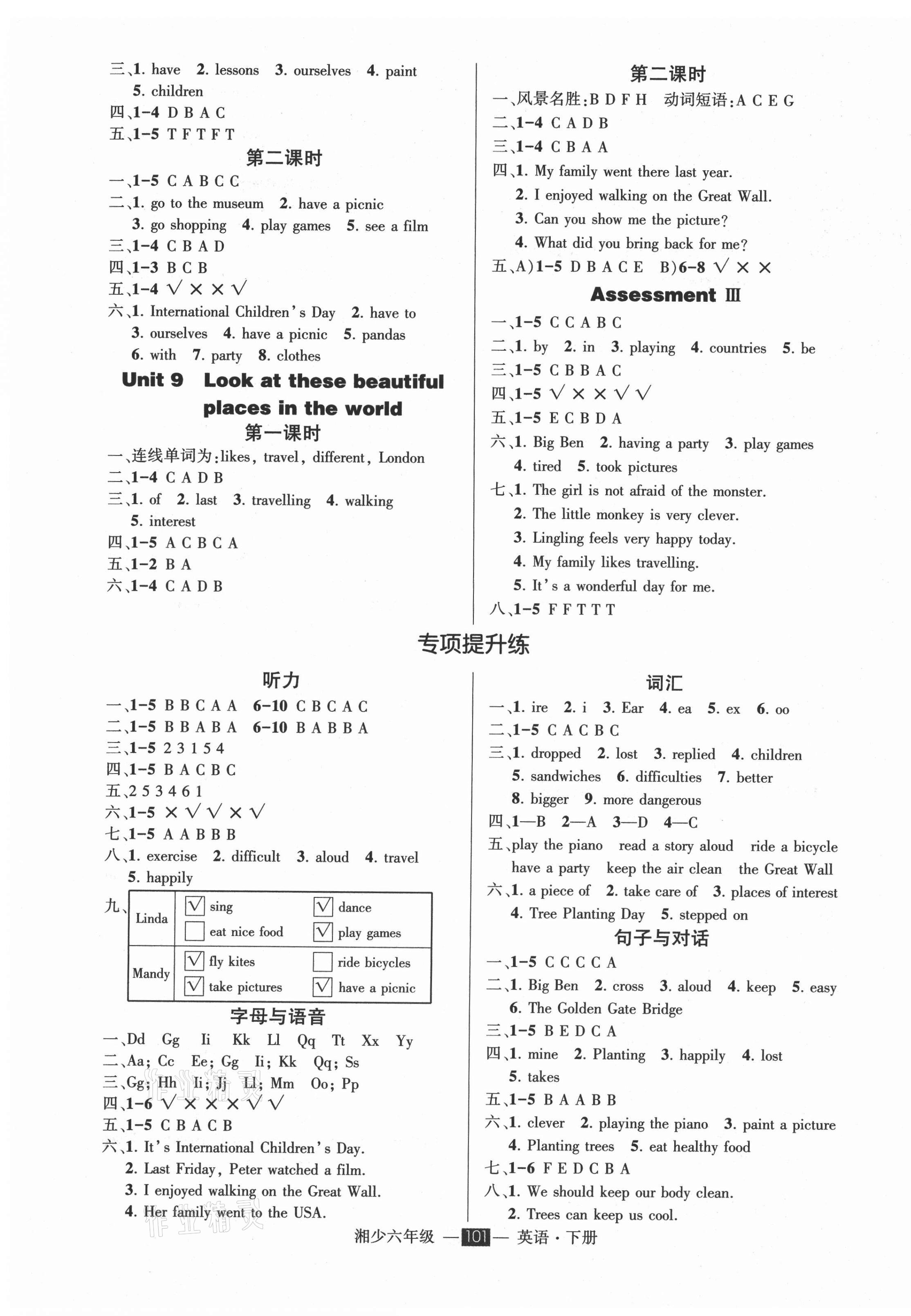 2021年创优作业100分导学案六年级英语下册湘少版 参考答案第3页