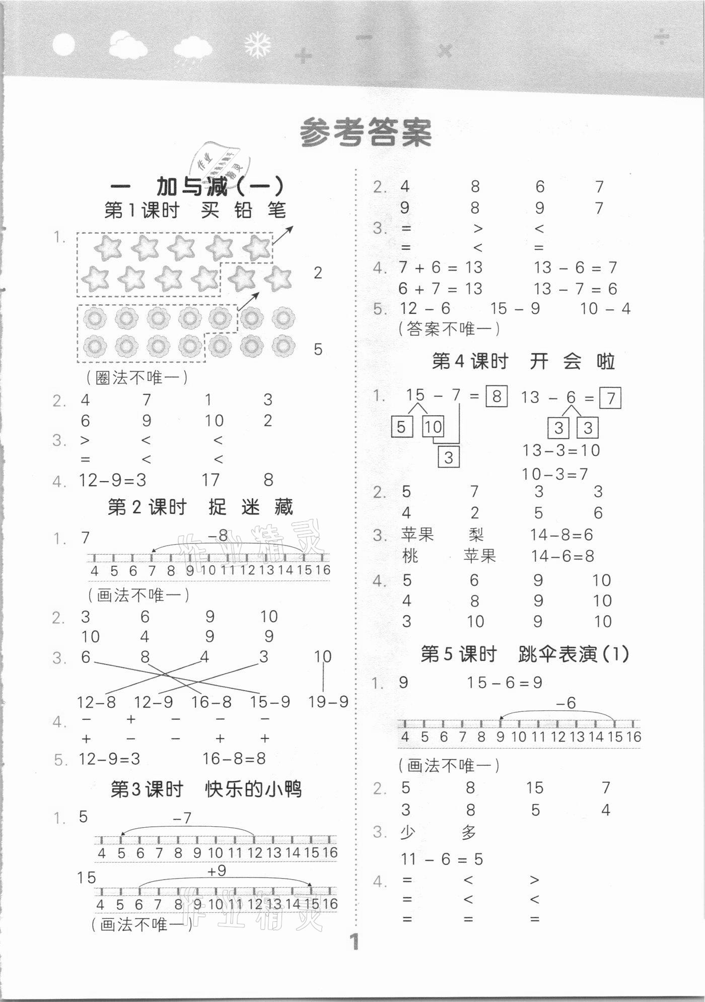 2021年口算大通關(guān)一年級(jí)數(shù)學(xué)下冊(cè)北師大版 參考答案第1頁(yè)