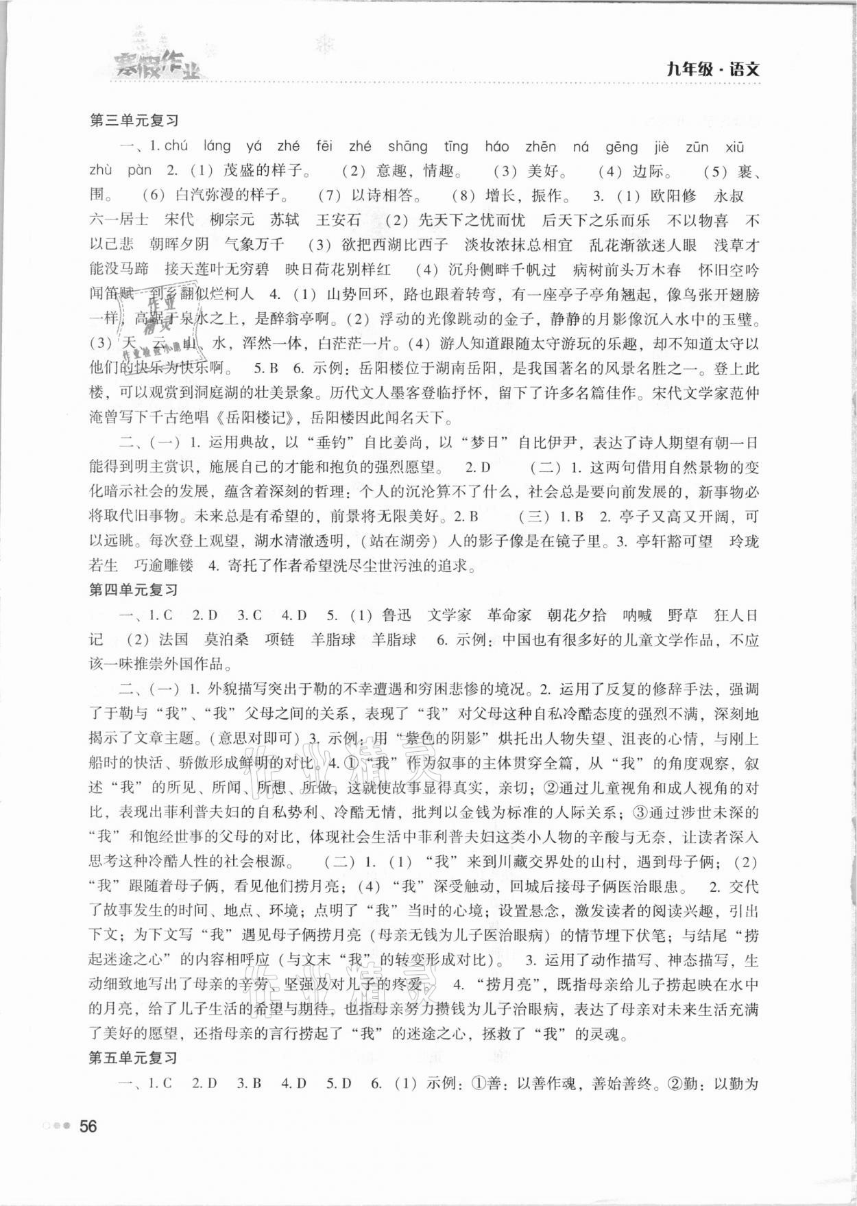 2021年寒假作业完美假期生活九年级语文湖南教育出版社 第2页