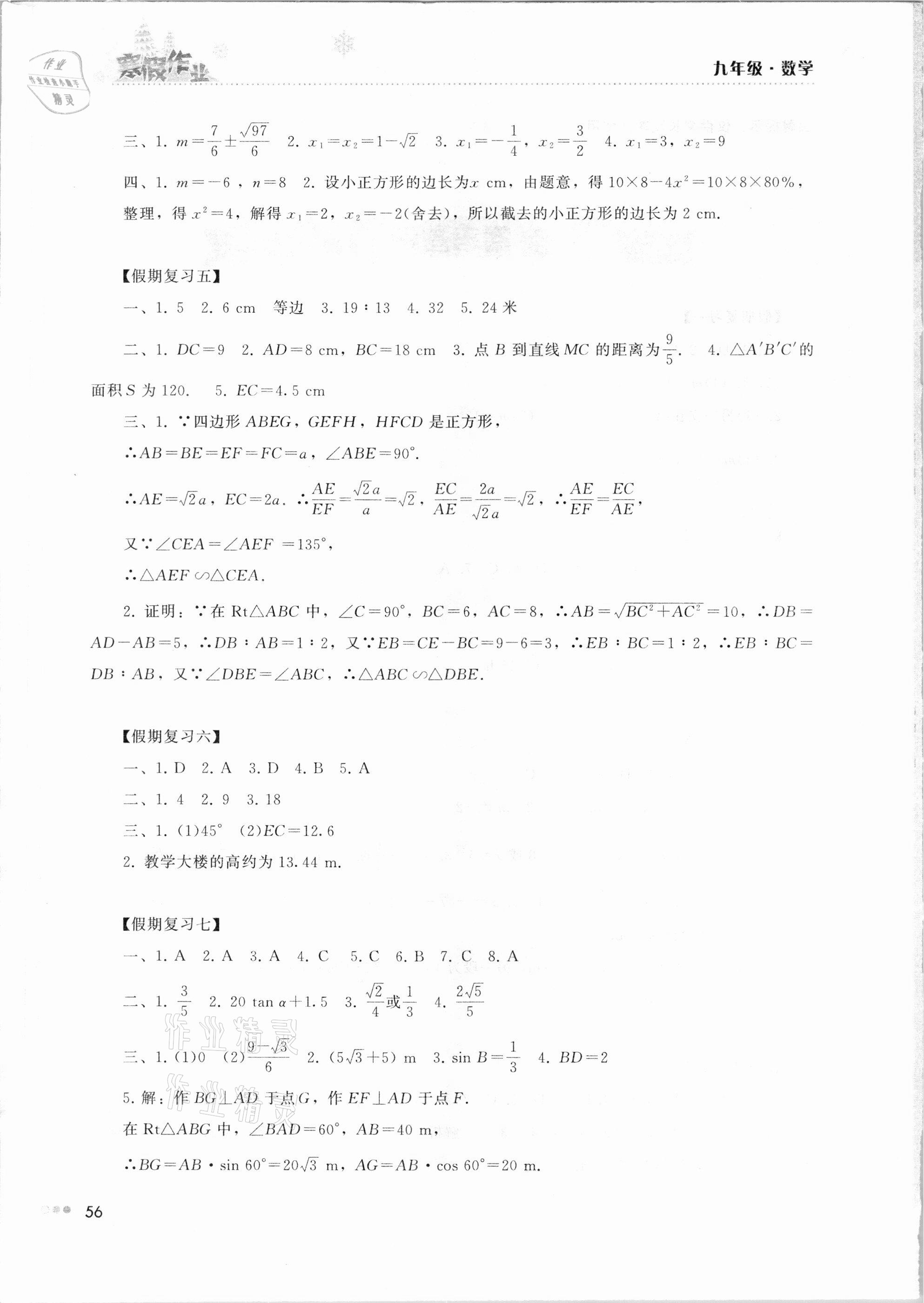 2021年寒假作业完美假期生活九年级数学湖南教育出版社 第2页