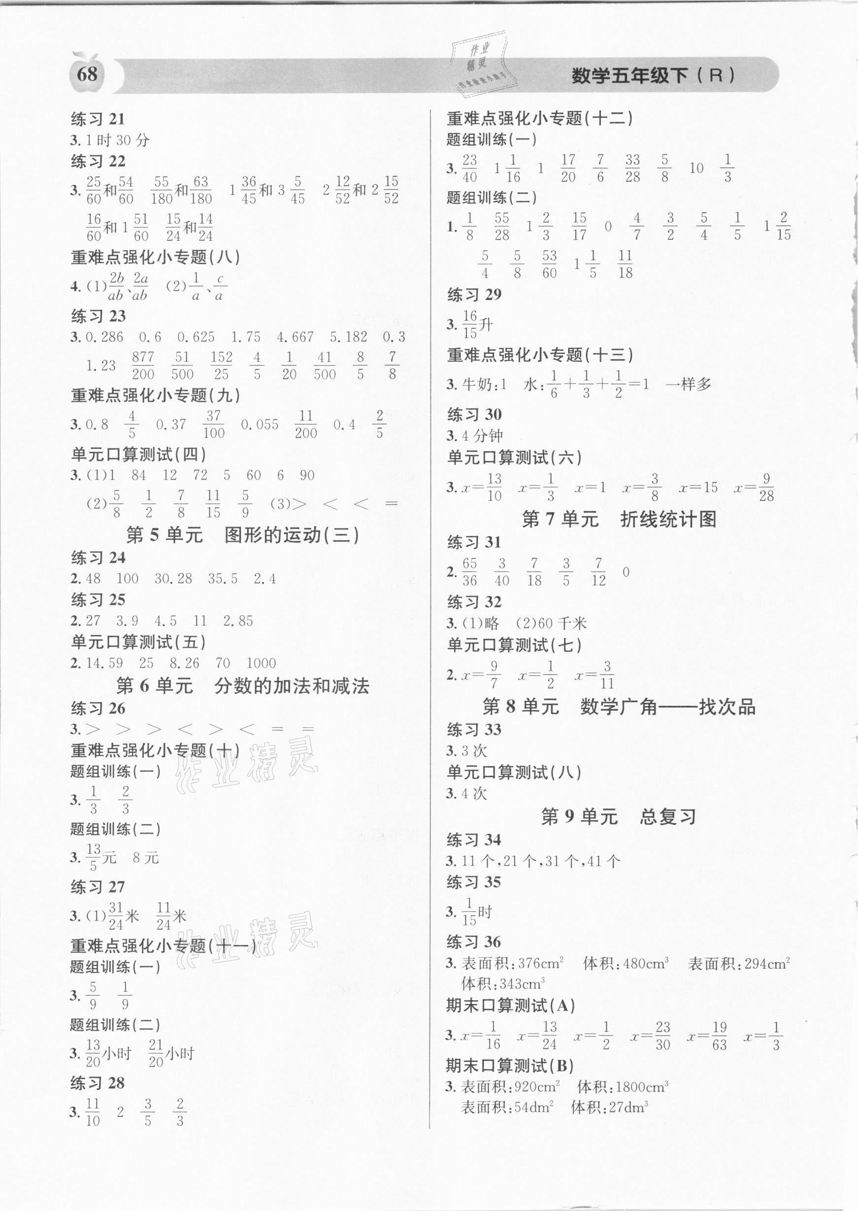 2021年秒杀口算题五年级数学下册人教版 第2页
