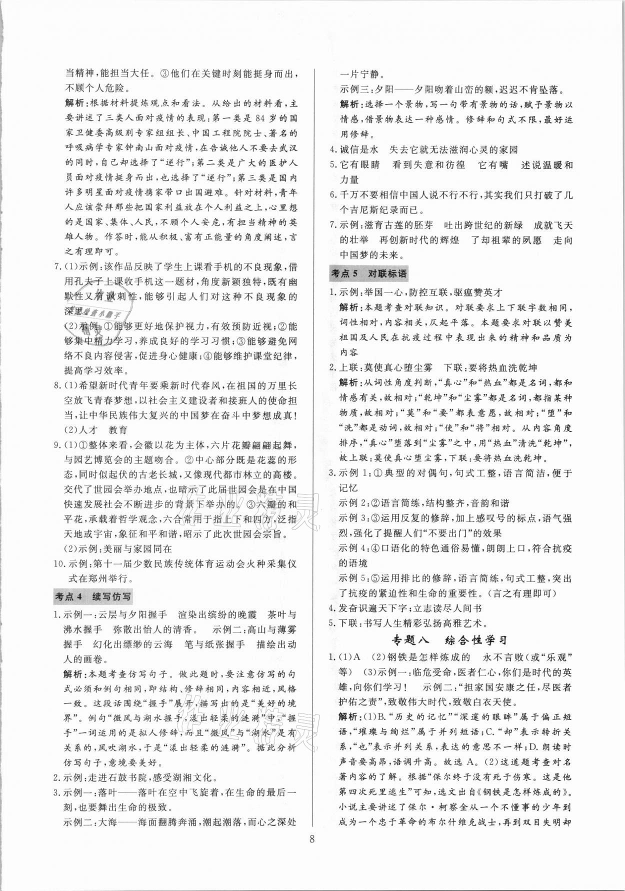 2021年中考必刷真題分類詳解語(yǔ)文 參考答案第8頁(yè)