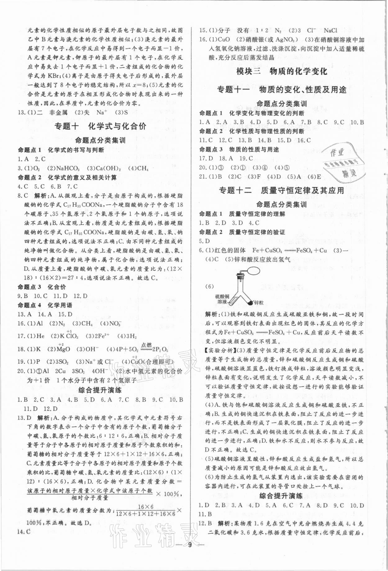 2021年正大图书中考真题分类卷化学 参考答案第9页