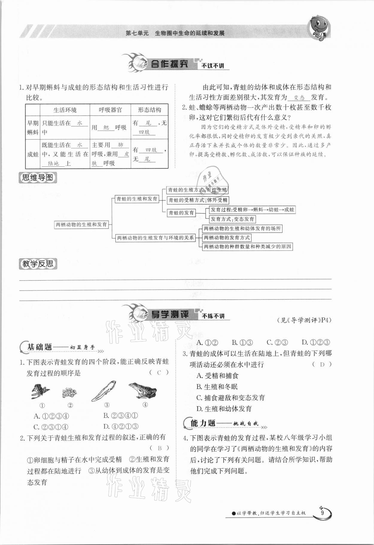 2021年金太陽導(dǎo)學(xué)測評八年級生物下冊人教版 參考答案第9頁