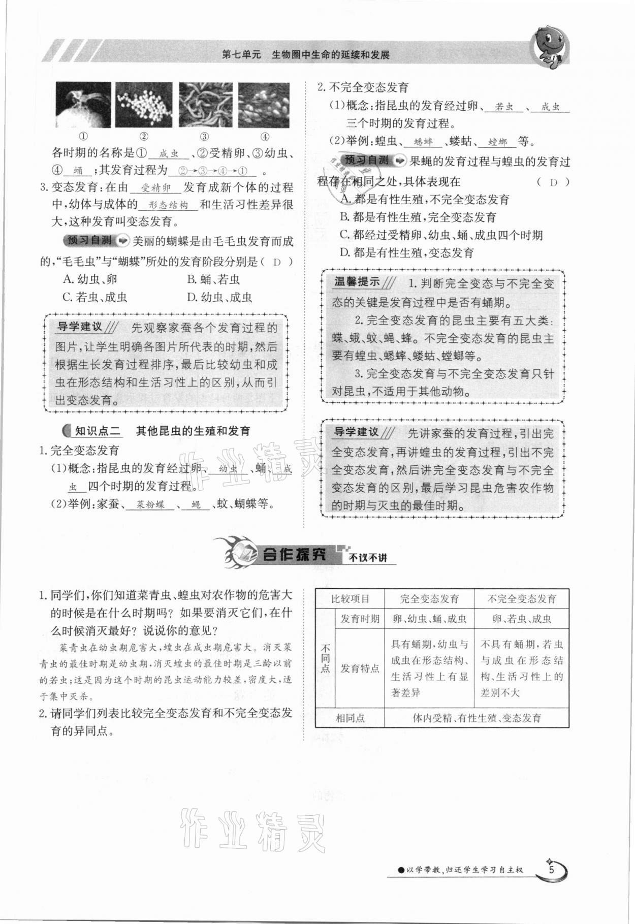 2021年金太陽導(dǎo)學(xué)測評八年級生物下冊人教版 參考答案第5頁