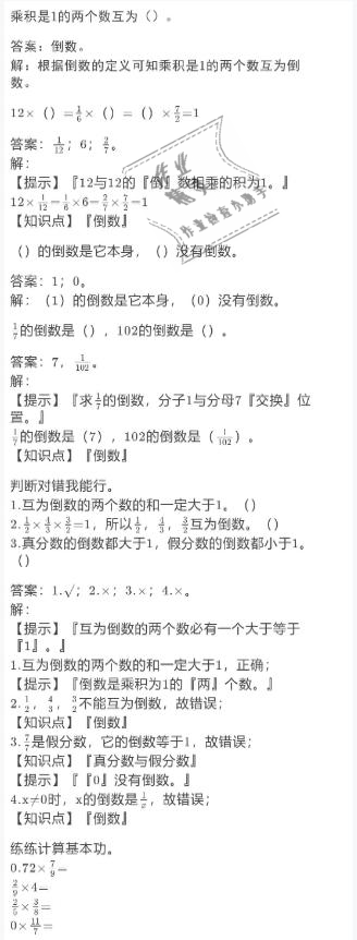 2021年小学数学寒假作业六年级人教版陕西人民教育出版社 参考答案第11页