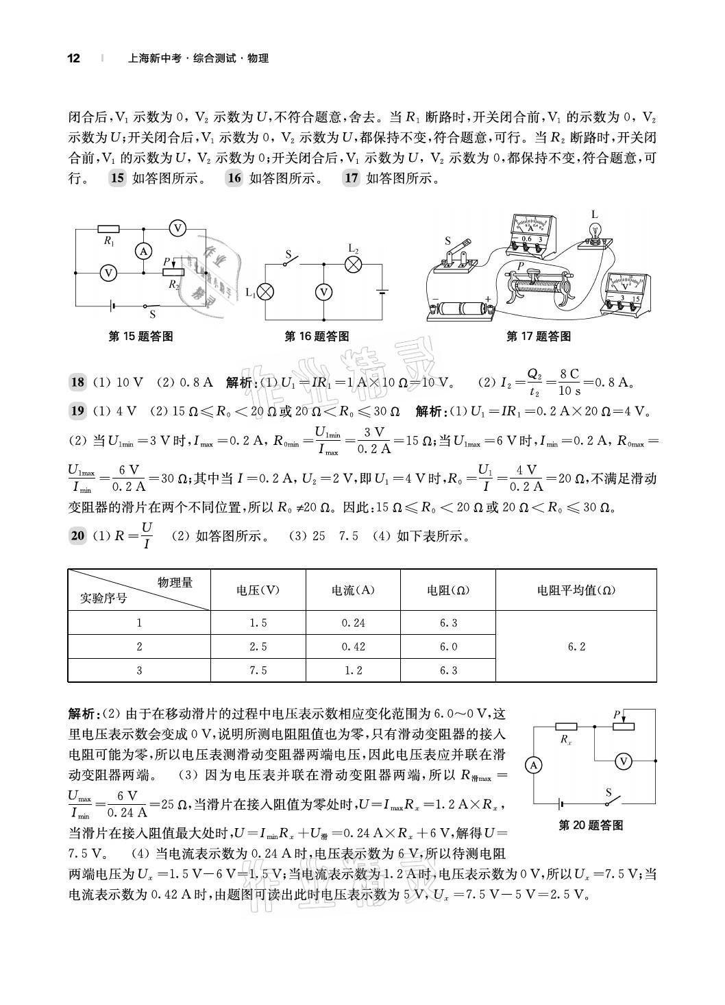 2021年上海新中考物理 參考答案第12頁