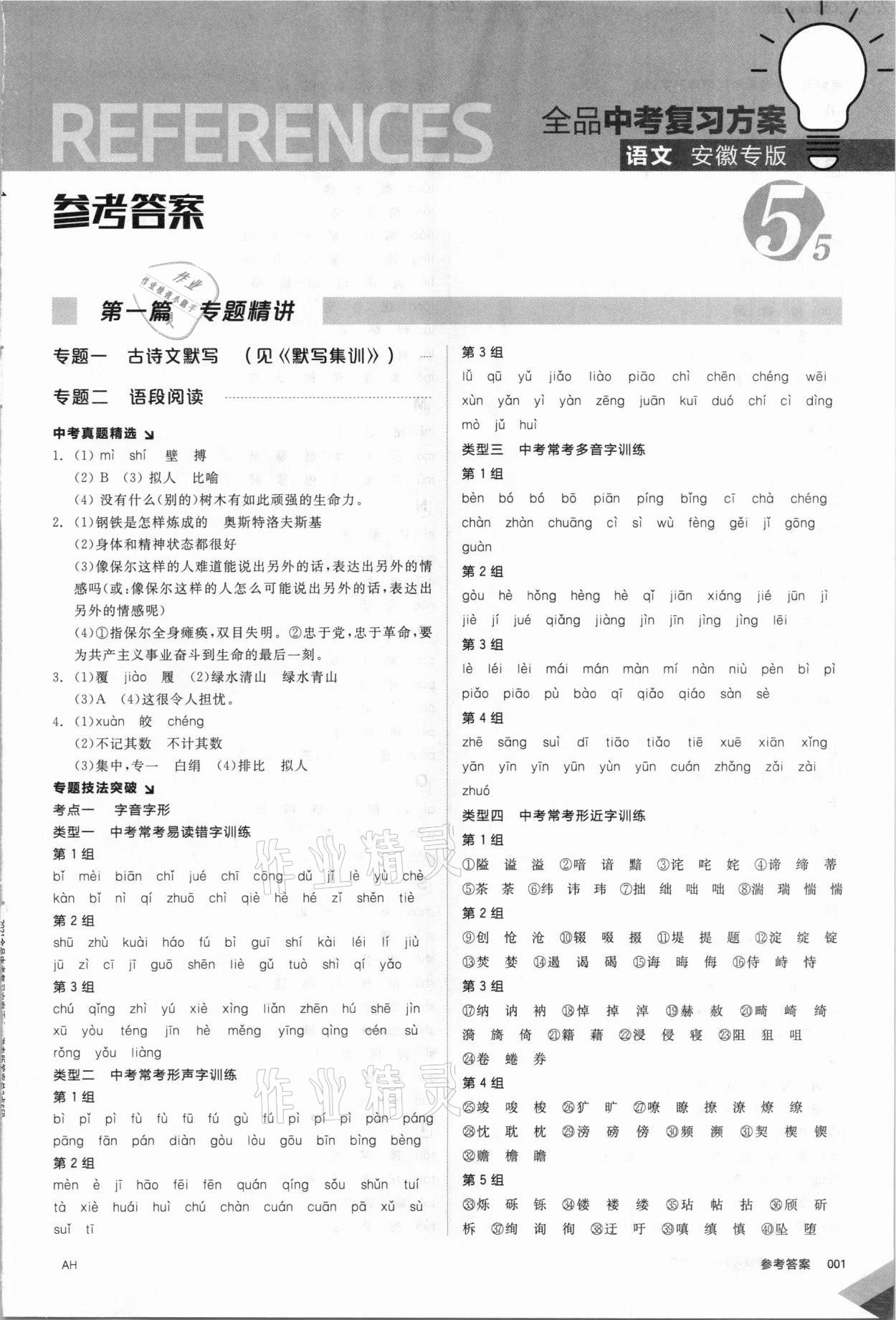 2021年全品中考復(fù)習(xí)方案語(yǔ)文安徽專版 第1頁(yè)