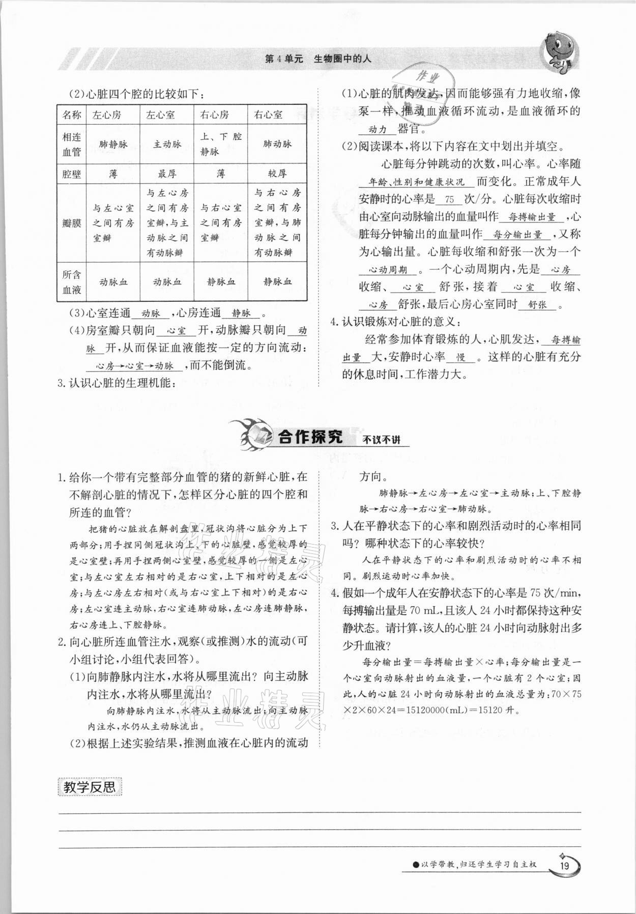 2021年金太阳导学测评七年级生物下册北师大版 参考答案第19页