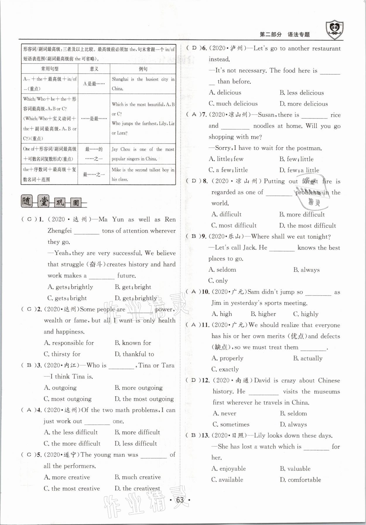 2021年指南針中考前沿英語 參考答案第63頁