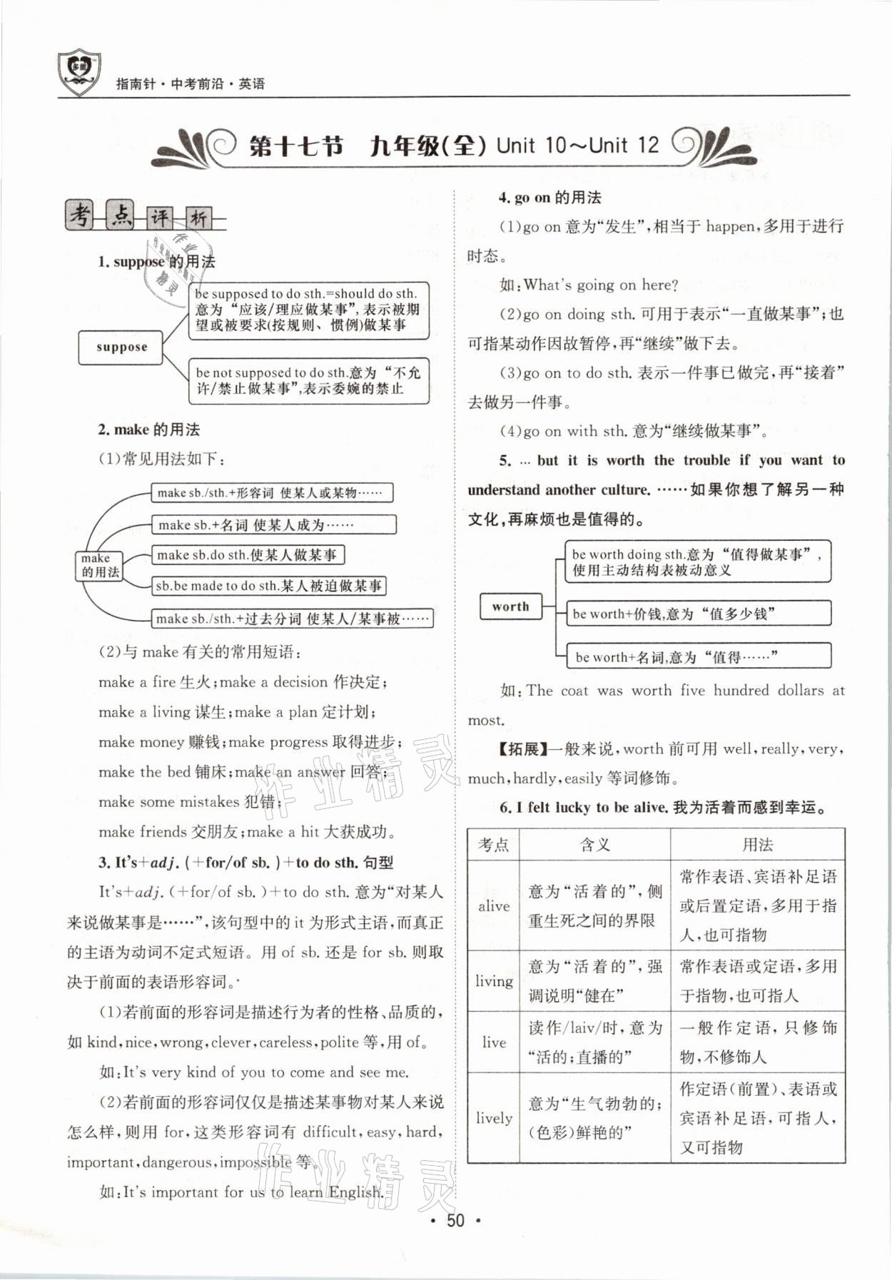 2021年指南針中考前沿英語(yǔ) 參考答案第50頁(yè)