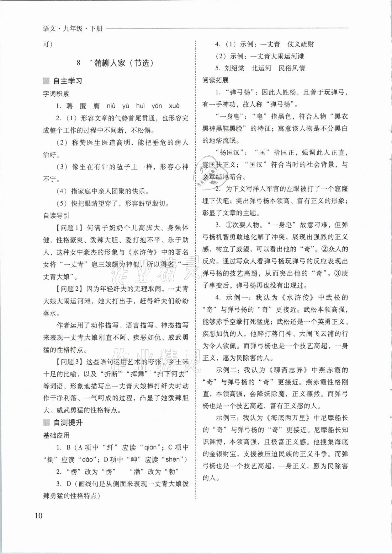 2021年新課程問題解決導學方案九年級語文下冊人教版 參考答案第10頁