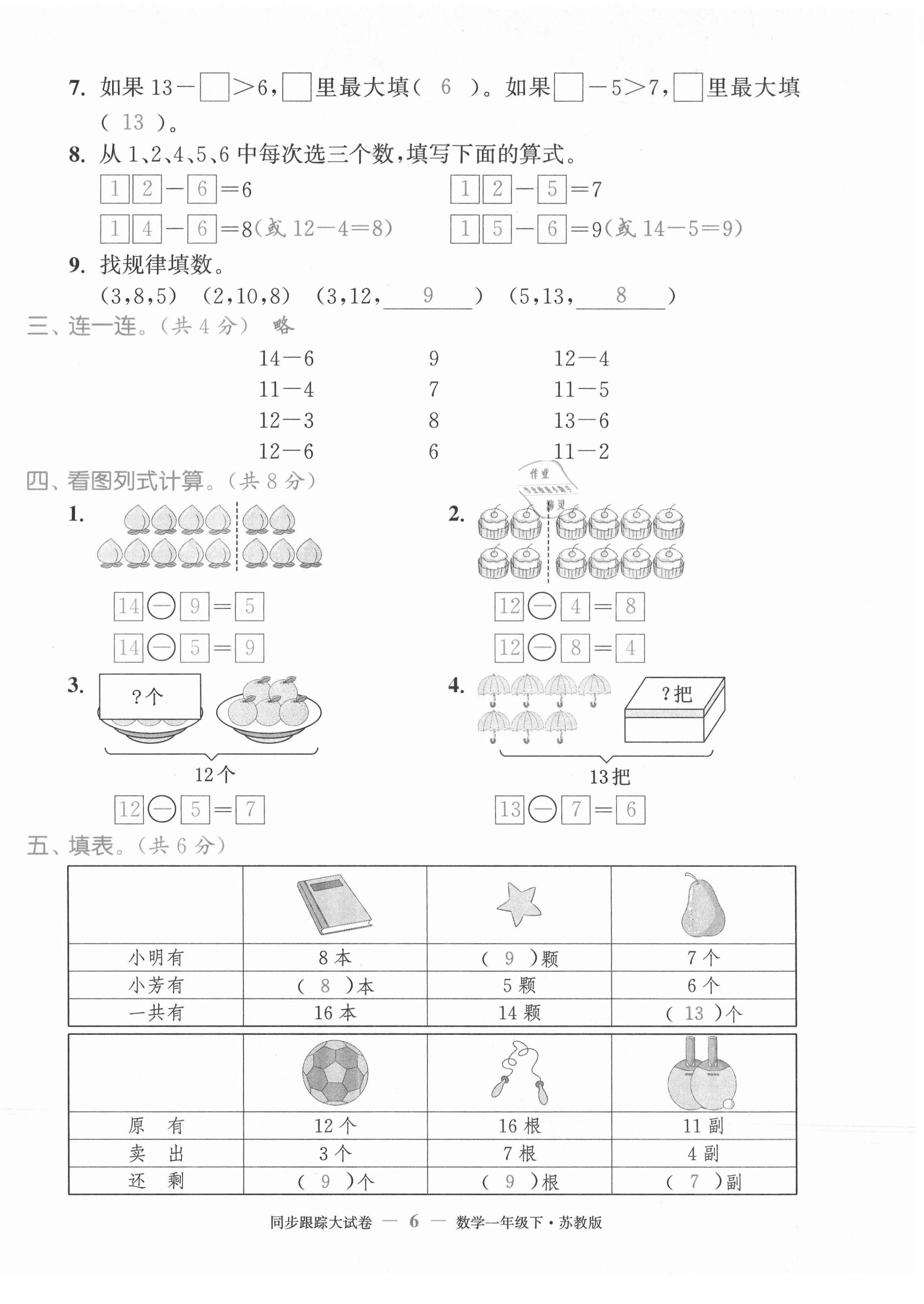 2021年复习金卷同步跟踪大试卷一年级数学下册苏教版提优版&nbsp;第6页