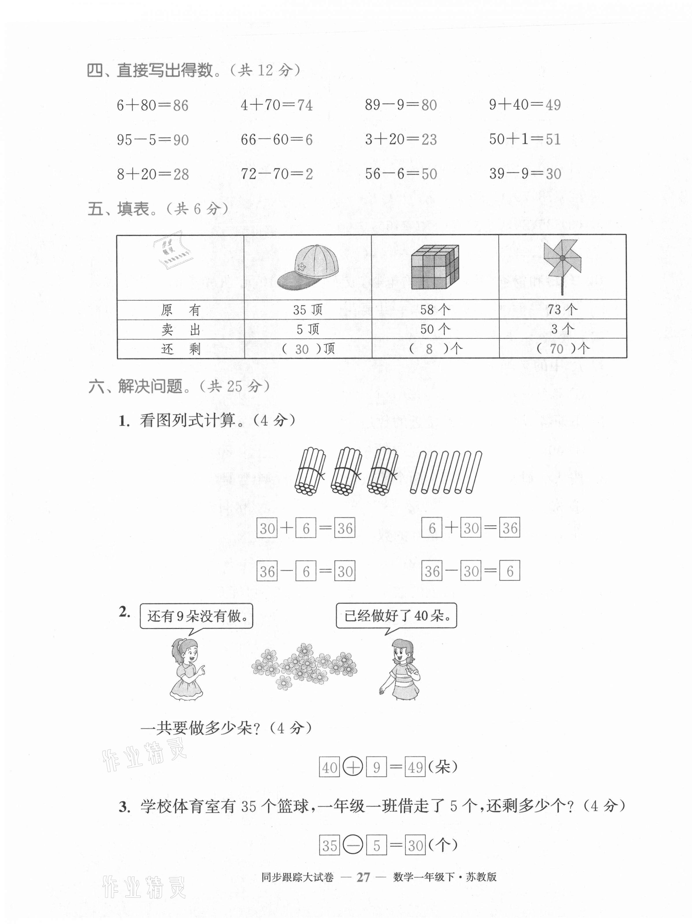 2021年复习金卷同步跟踪大试卷一年级数学下册苏教版提优版&nbsp;第27页