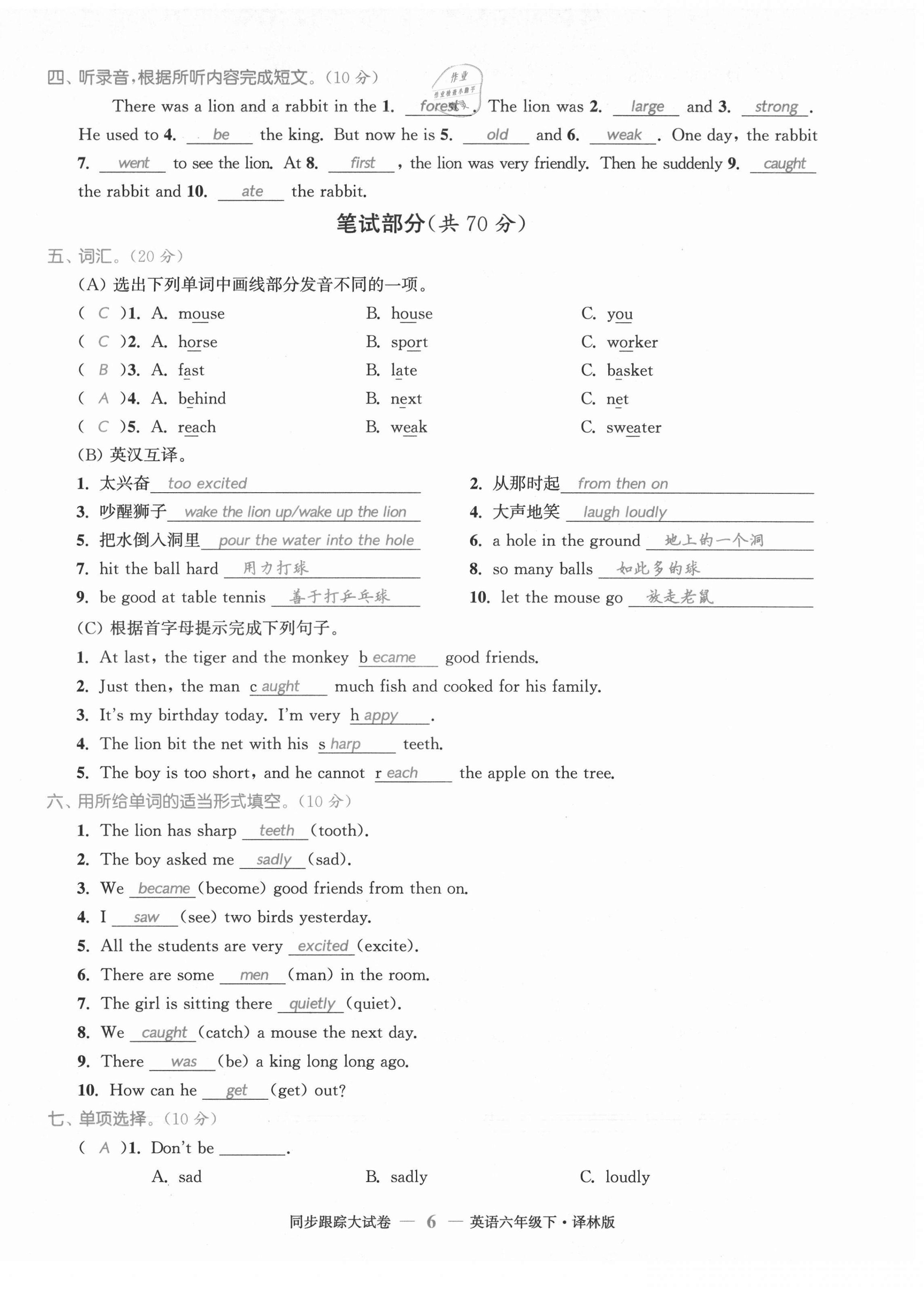 2021年復(fù)習(xí)金卷同步跟蹤大試卷六年級(jí)英語(yǔ)下冊(cè)譯林版提優(yōu)版 第6頁(yè)