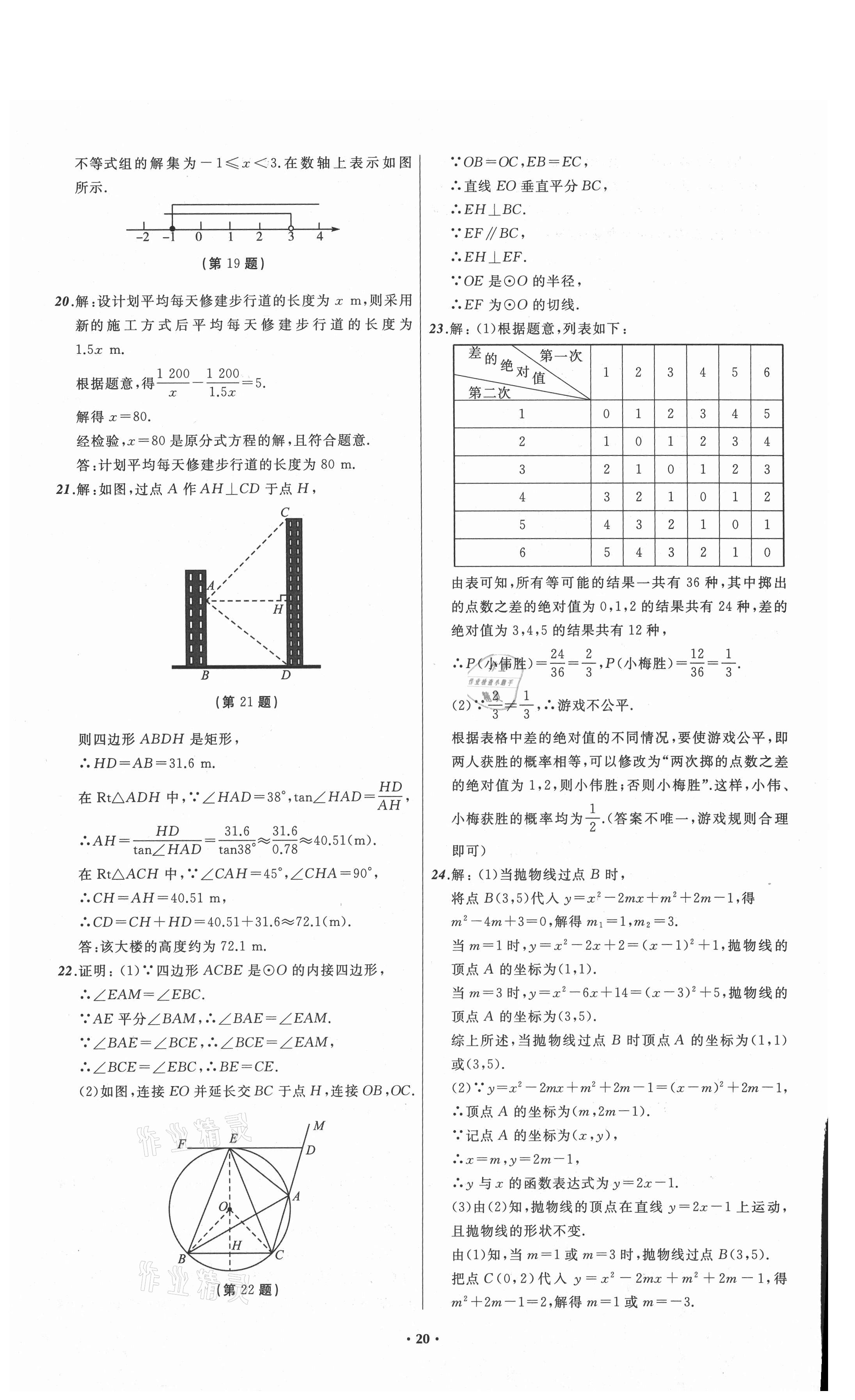 2021年中考必備數(shù)學山東專版遼寧師范大學出版社 參考答案第20頁