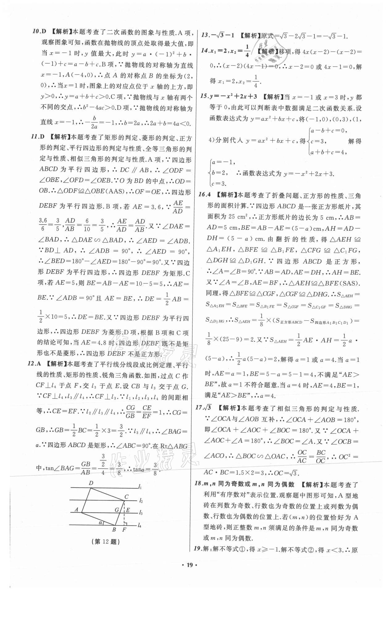 2021年中考必備數(shù)學(xué)山東專版遼寧師范大學(xué)出版社 參考答案第19頁