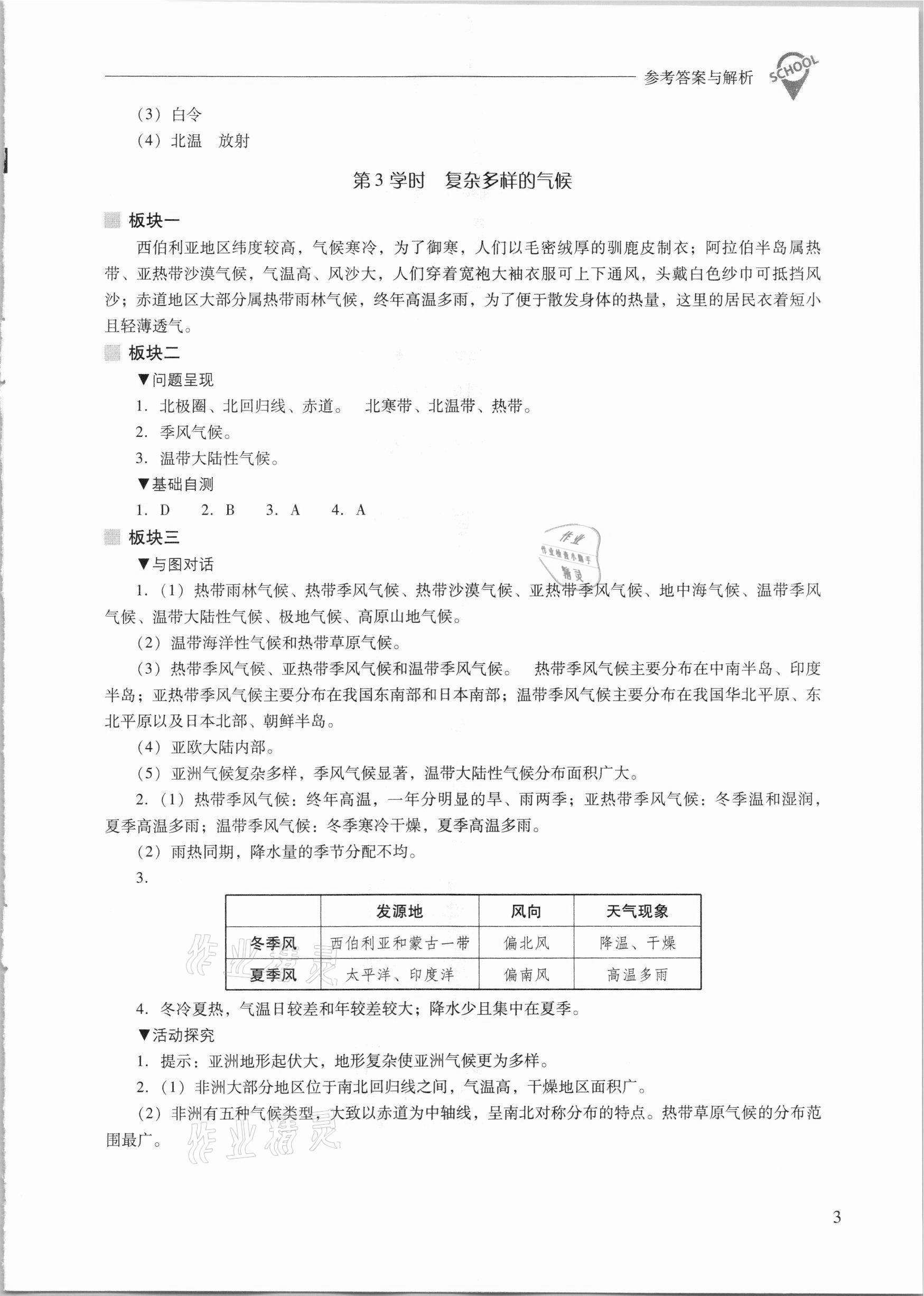 2021年新课程问题解决导学方案七年级地理下册晋教版 参考答案第3页