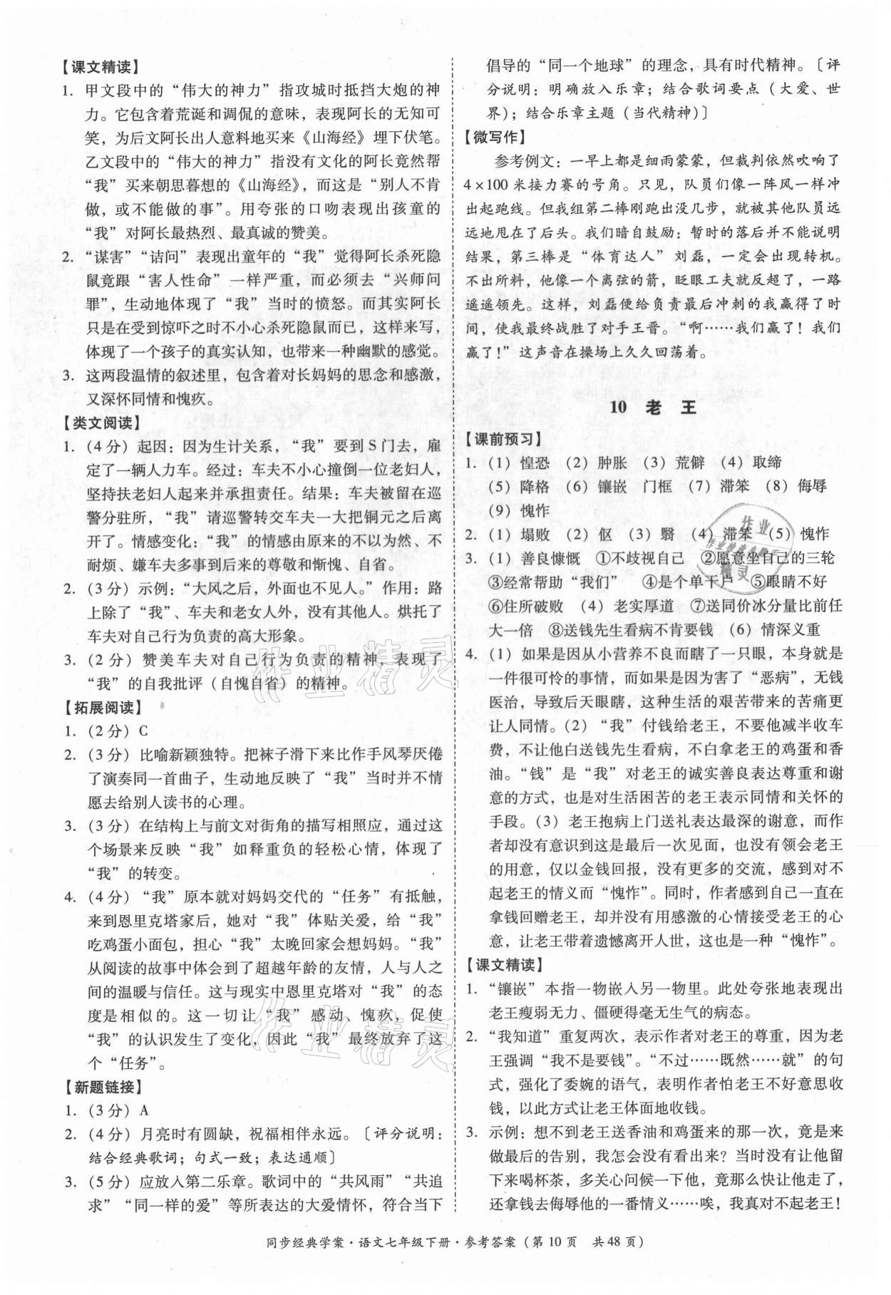 2021年同步經(jīng)典學(xué)案七年級(jí)語(yǔ)文下冊(cè)人教版 第10頁(yè)