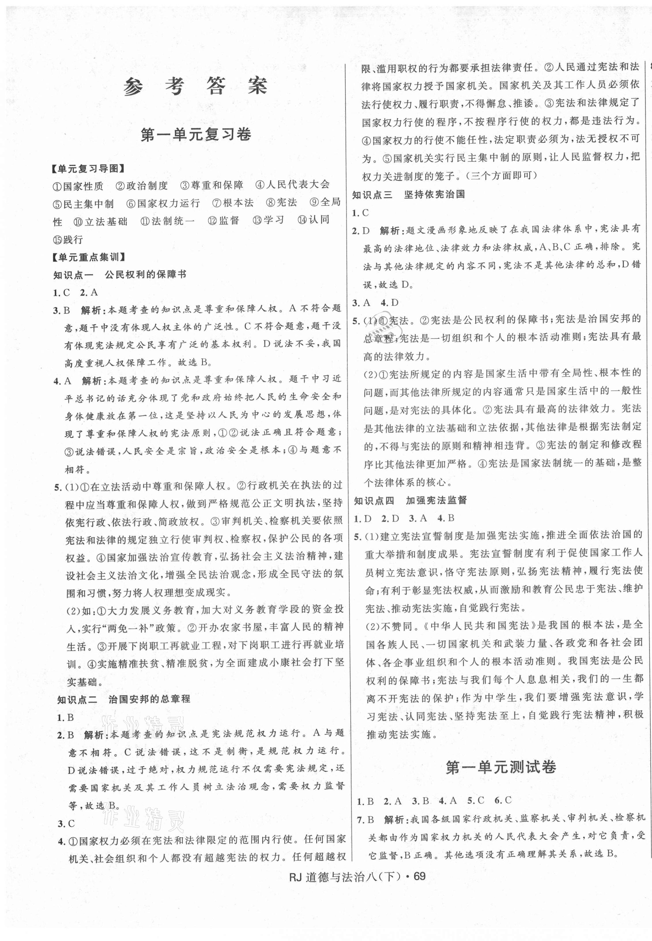 2021年奪冠百分百初中優(yōu)化測(cè)試卷八年級(jí)道德與法治下冊(cè)人教版 參考答案第1頁(yè)