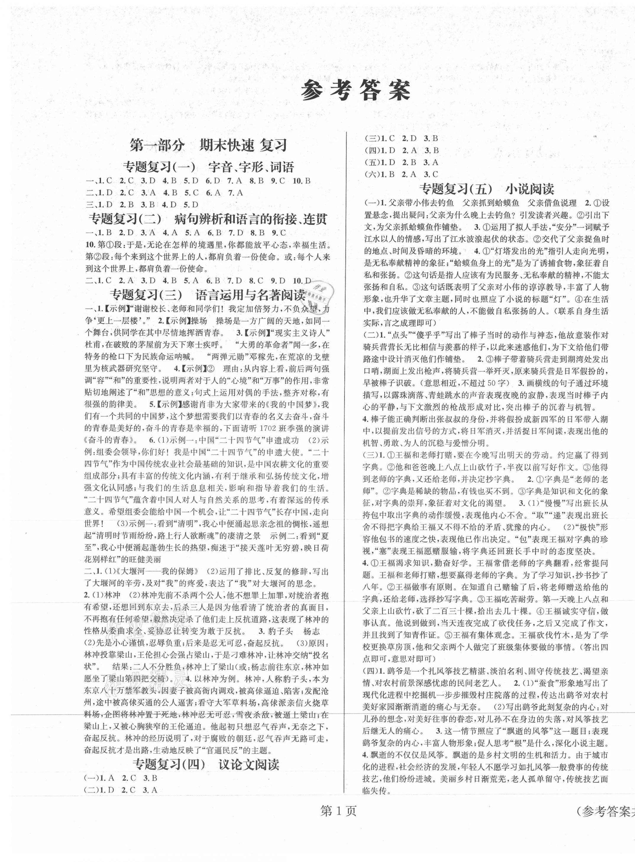 2021年寒假新动向九年级语文 第1页